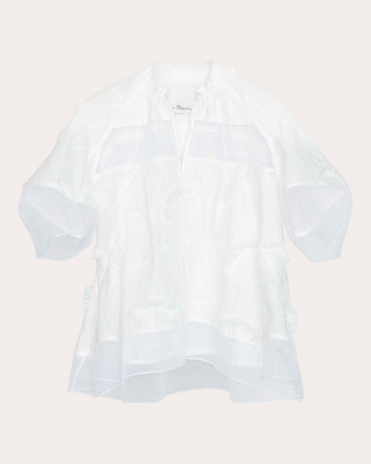Paneled Embroidered Cotton Organza Top