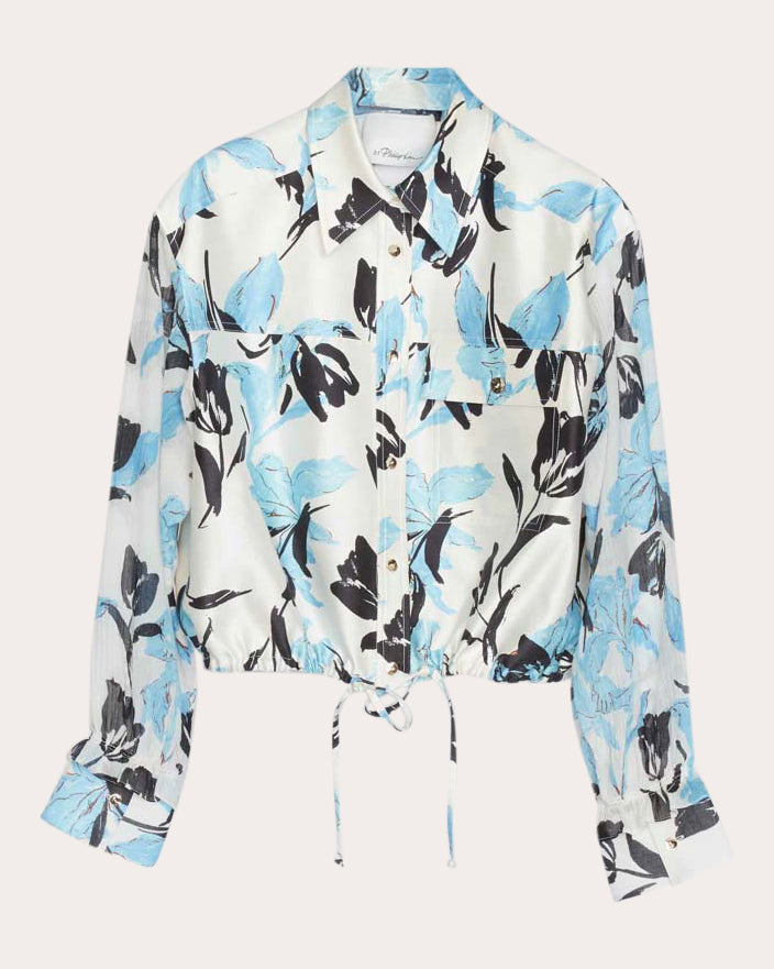 Cropped Floral Print Cotton-Silk Blend Jacket