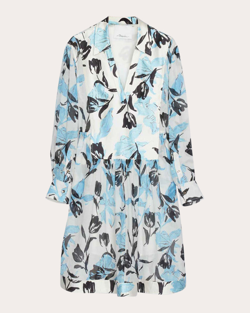 Gathered Floral Print Silk-Blend Dress