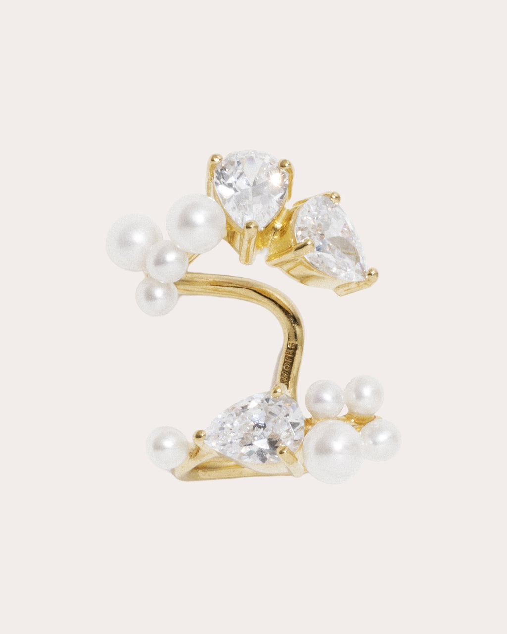 Chasing Shadows III 14K Gold-Plated Silver Pearl and Cubic Zirconia Single Ear Cuff