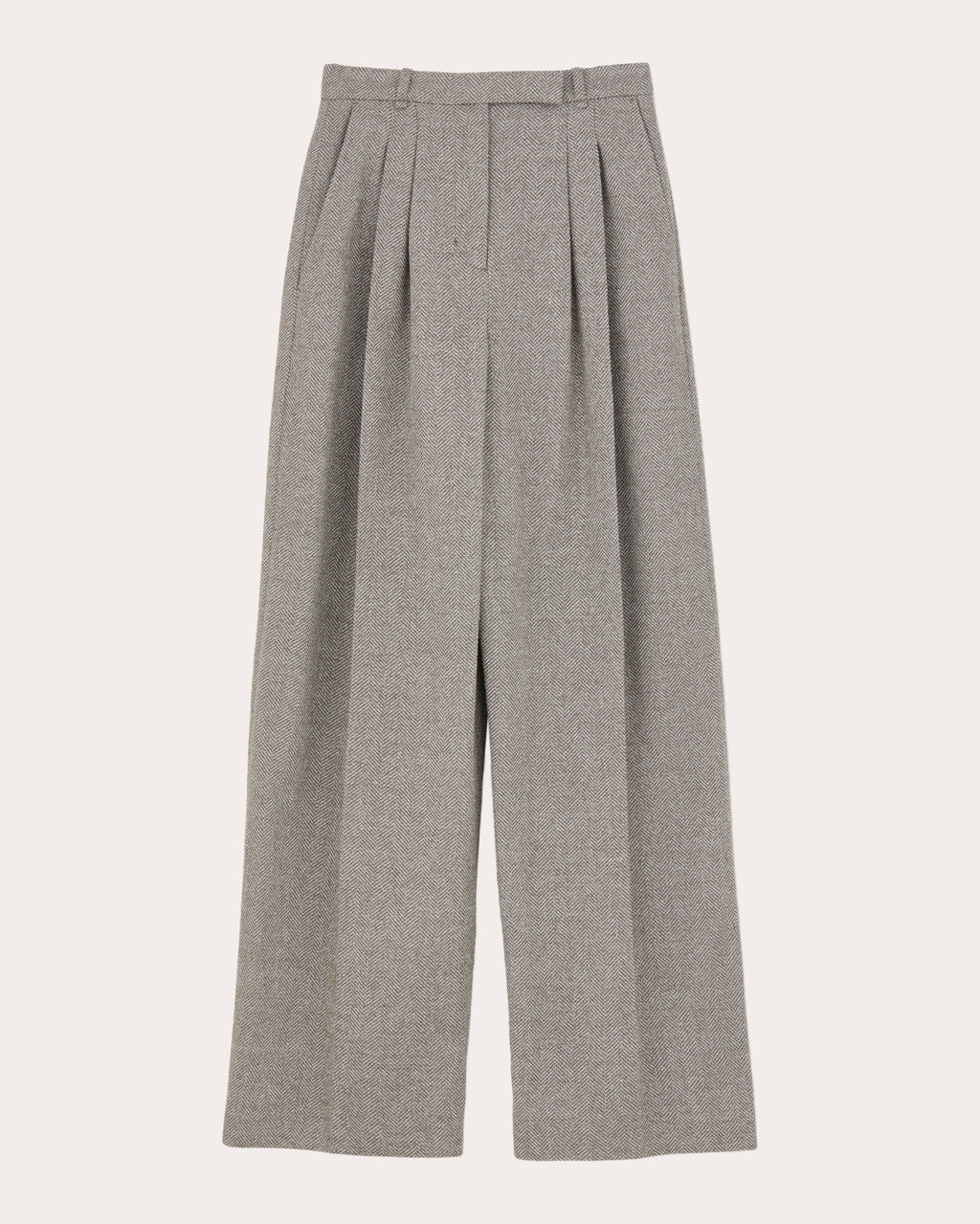 Pemma Pleated Herringbone Wool-Blend Pants