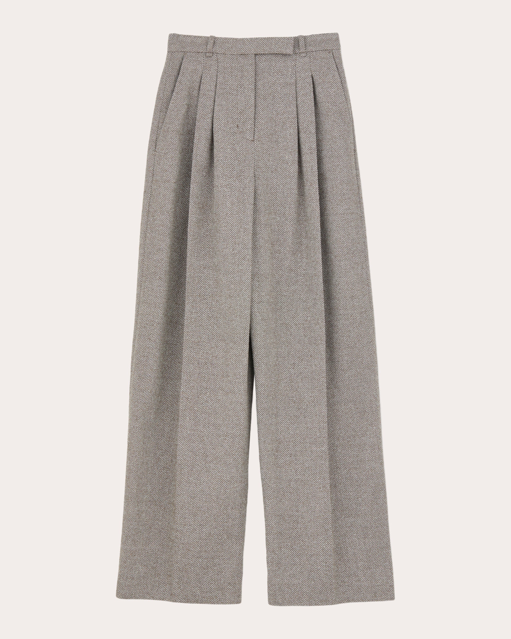 Pemma Pleated Herringbone Wool-Blend Pants