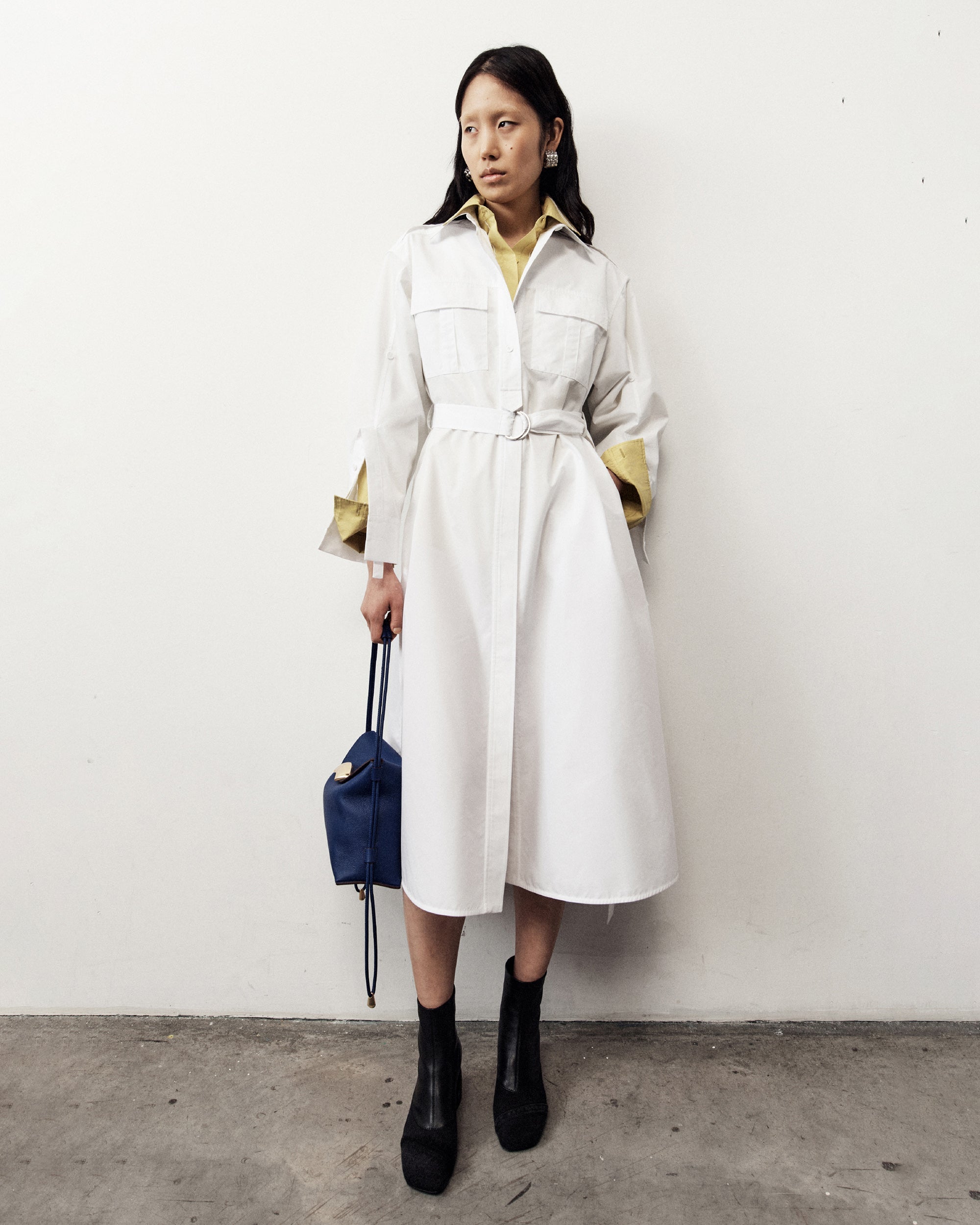 Belted Techno Poplin Midi Dress