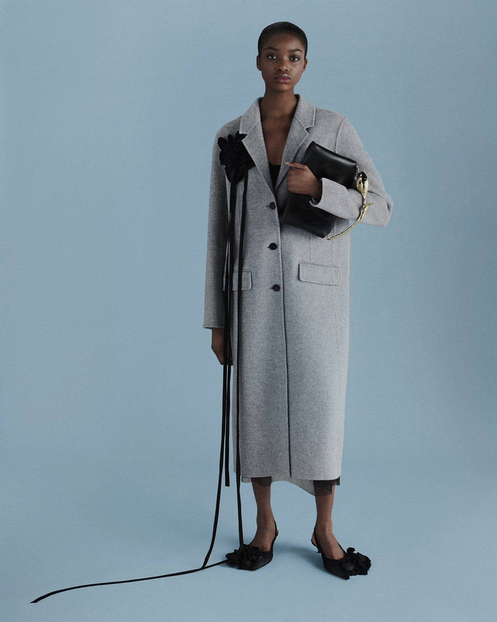 Floral-Appliquéd Double-Faced Wool Coat