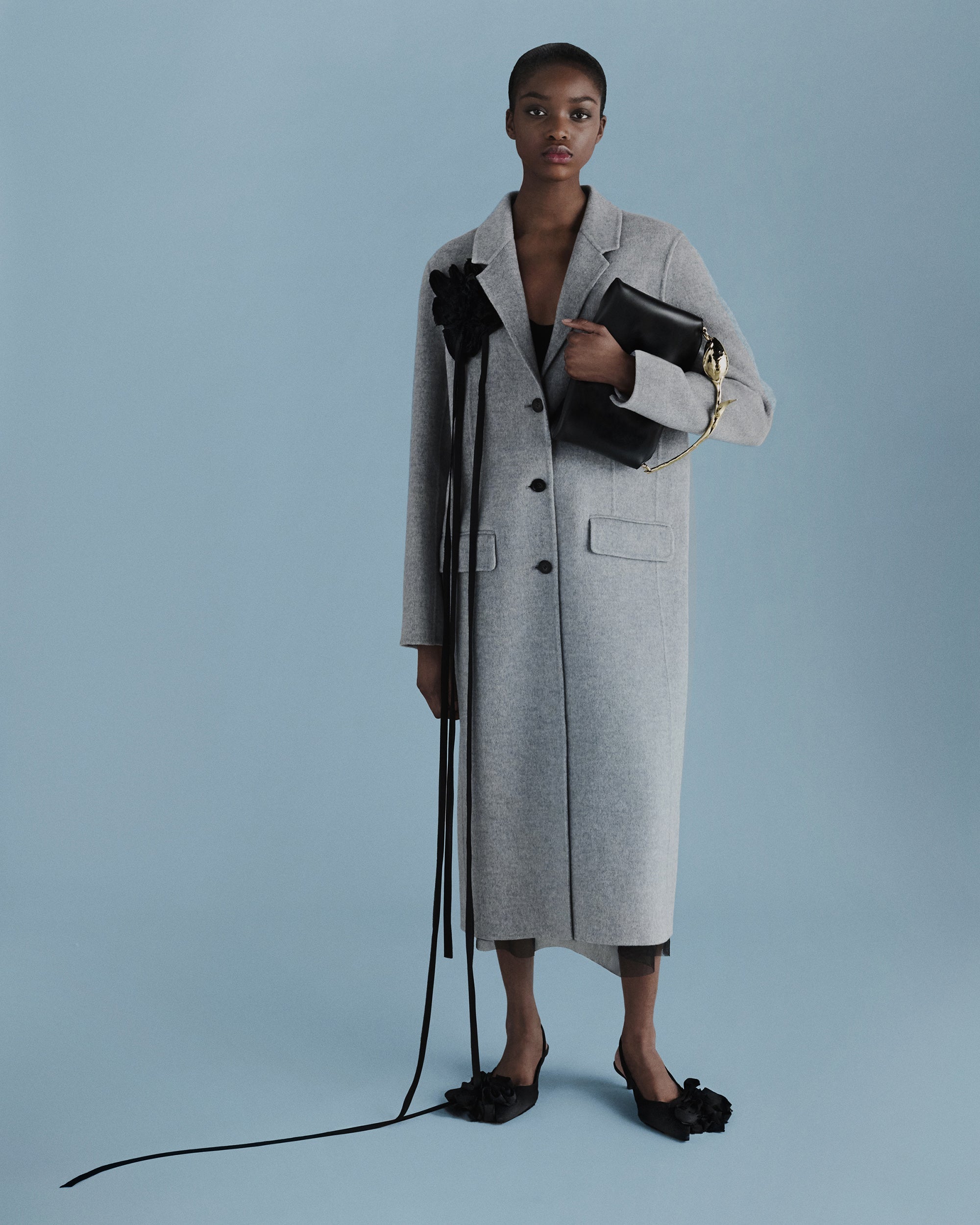 Floral-Appliquéd Double-Faced Wool Coat