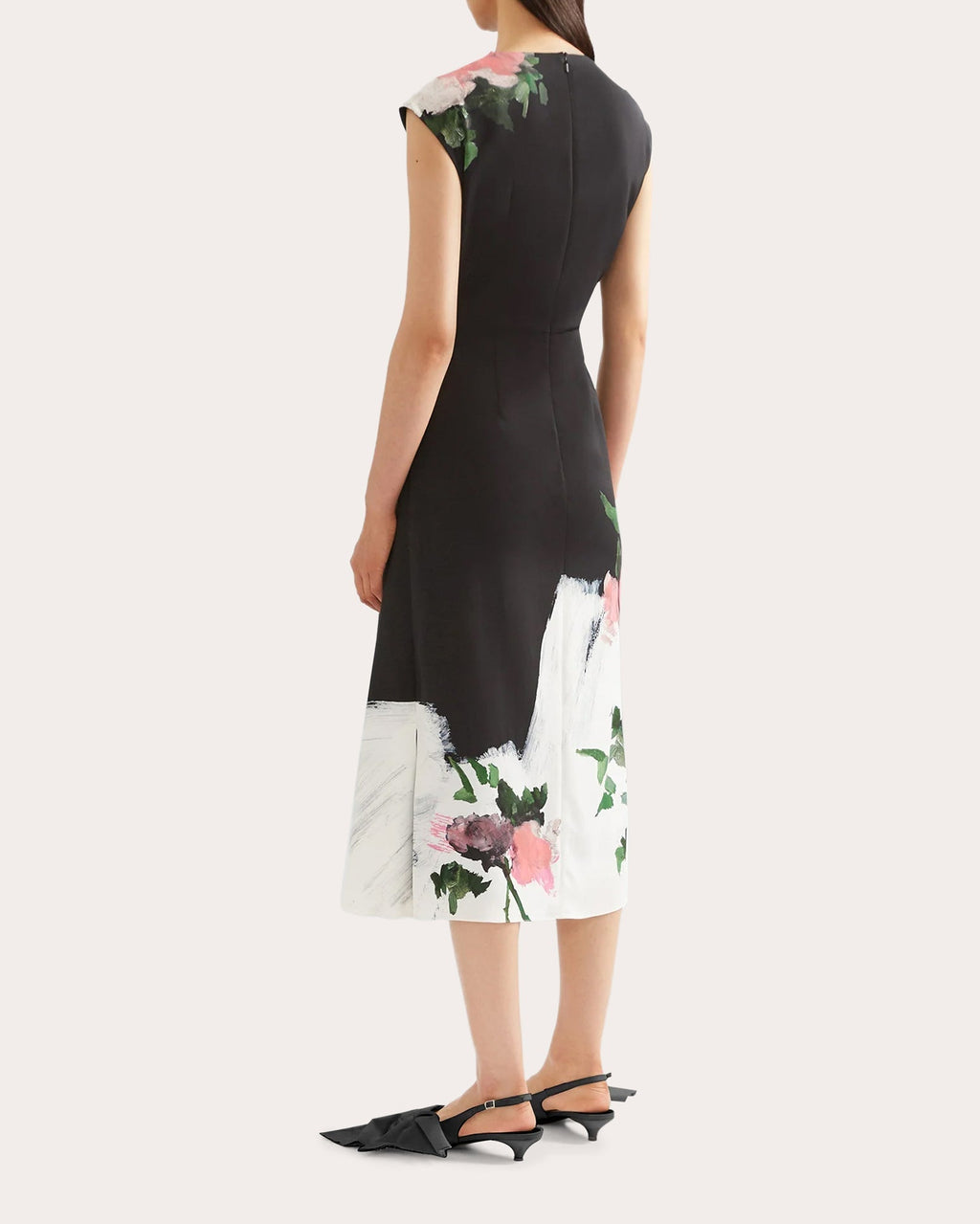 Gathered Floral-Print Stretch Cady Midi Dress