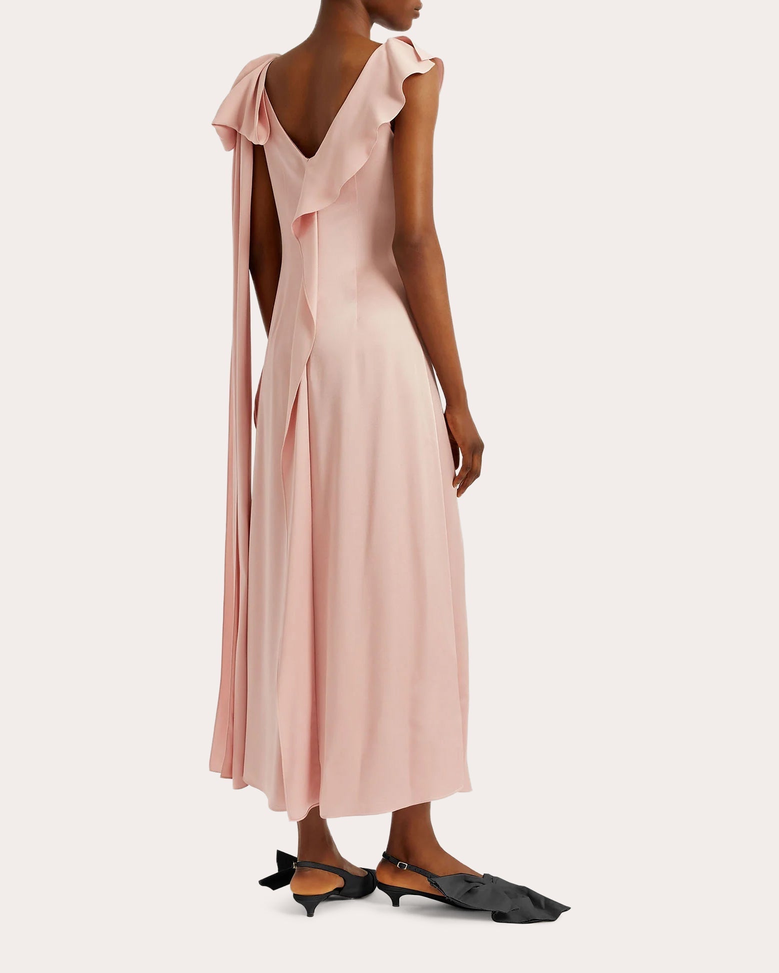 Draped Floral-Appliquéd Satin Midi Dress