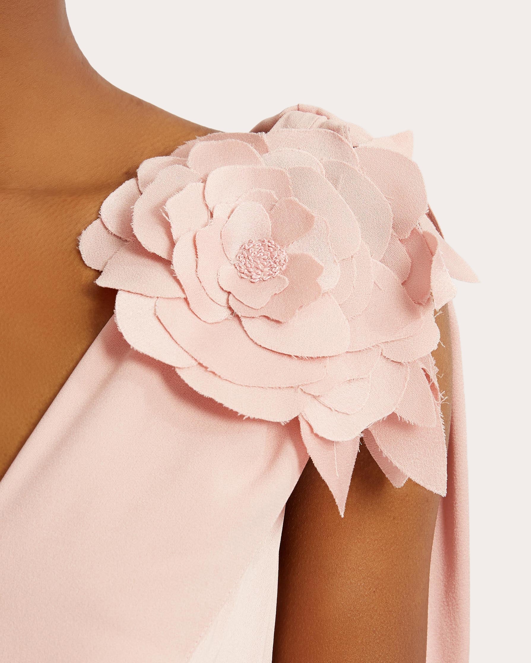 Draped Floral-Appliquéd Satin Midi Dress