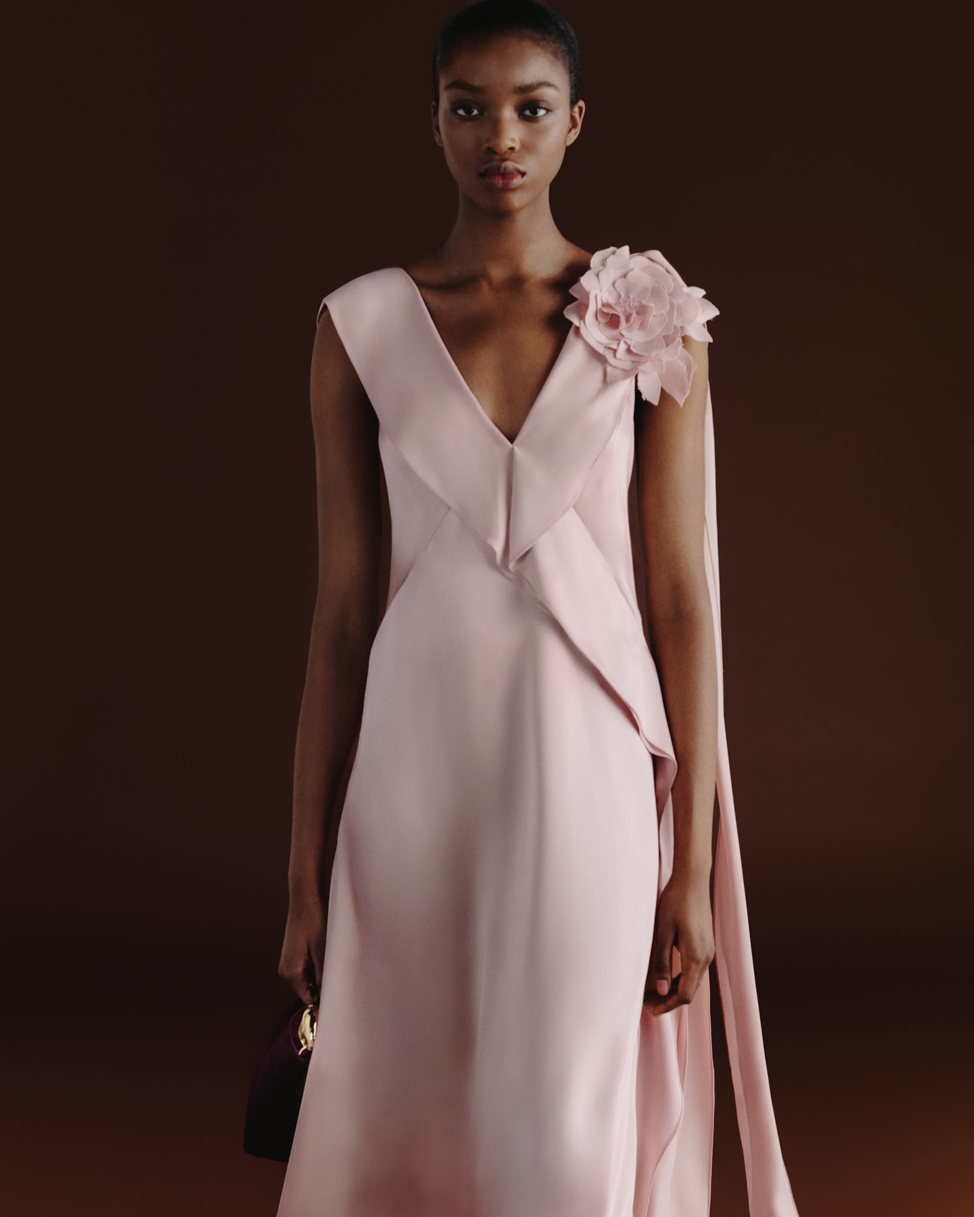 Draped Floral-Appliquéd Satin Midi Dress