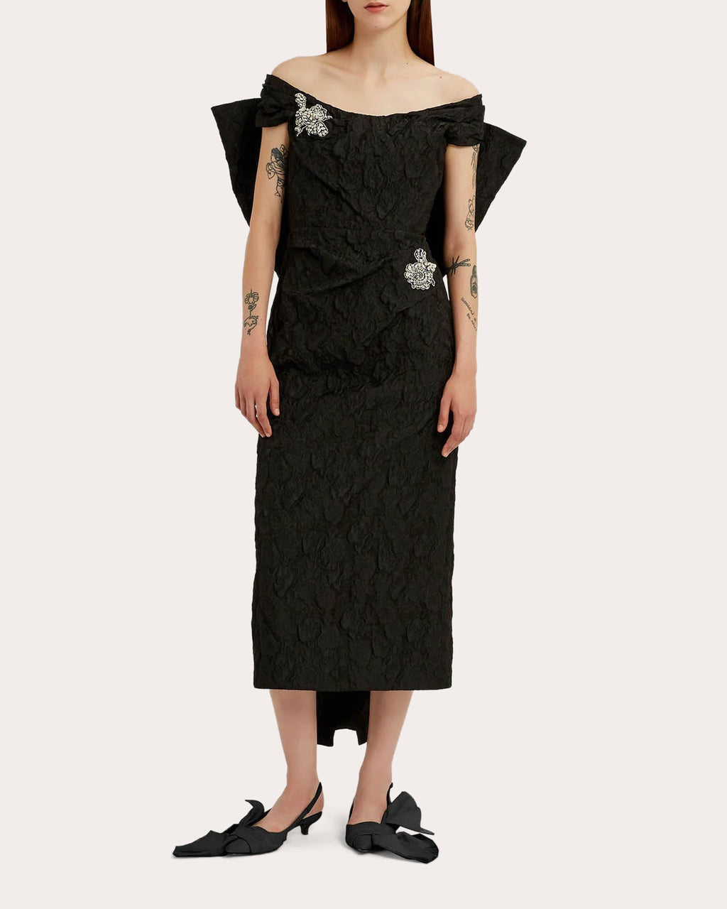 Crystal-Embellished Cloqué Jacquard Midi Dress