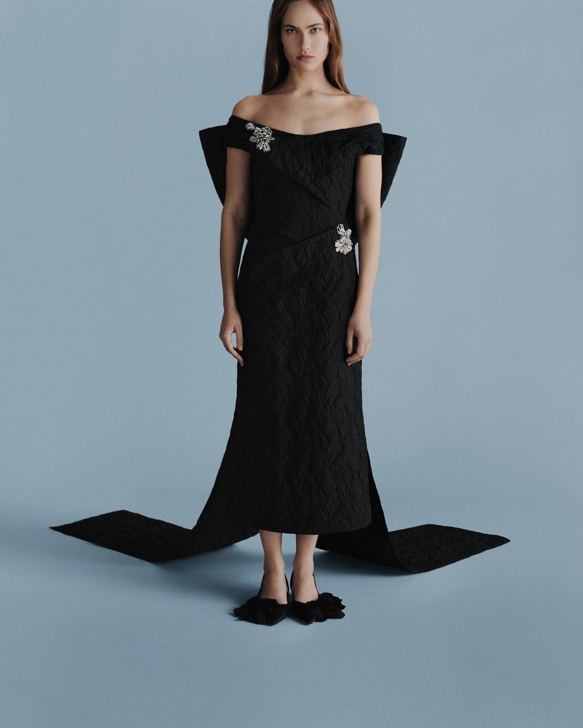 Crystal-Embellished Cloqué Jacquard Midi Dress