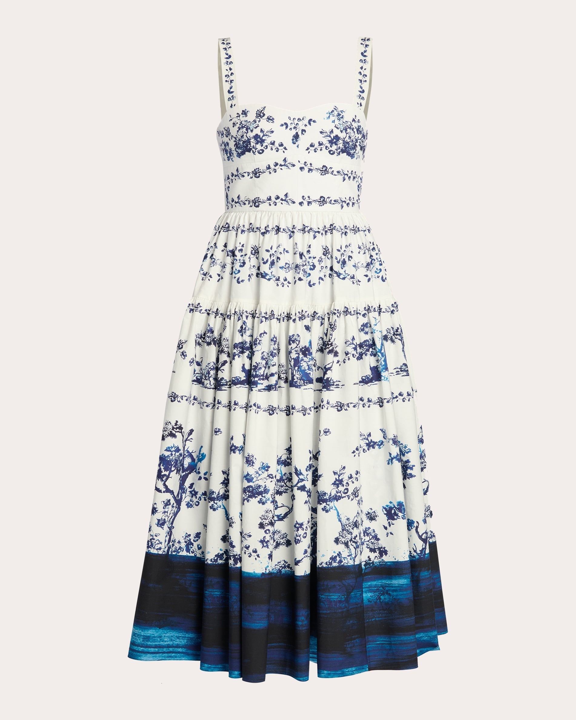 Tiered Floral-Print Cotton-Poplin Midi Dress