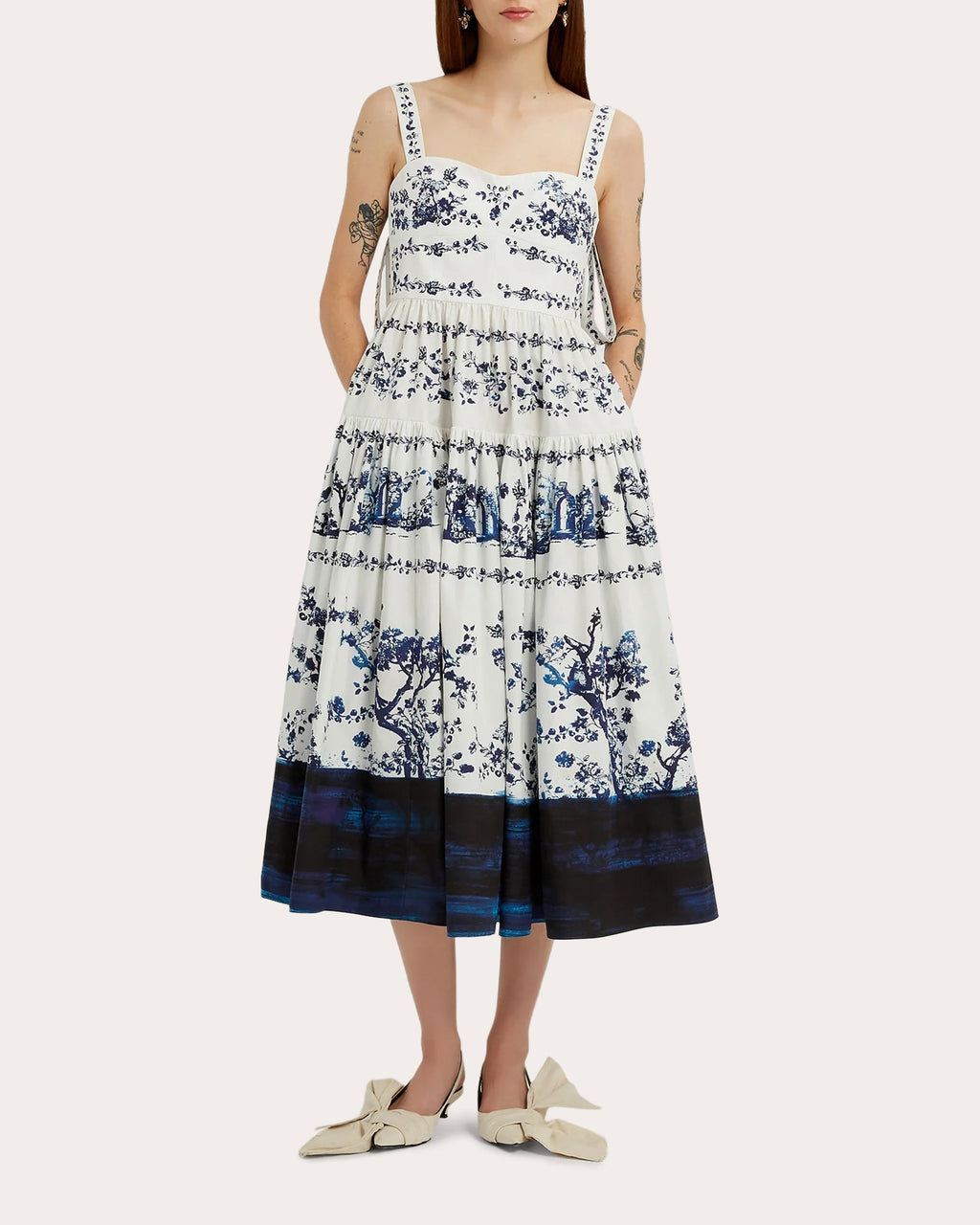 Tiered Floral-Print Cotton-Poplin Midi Dress
