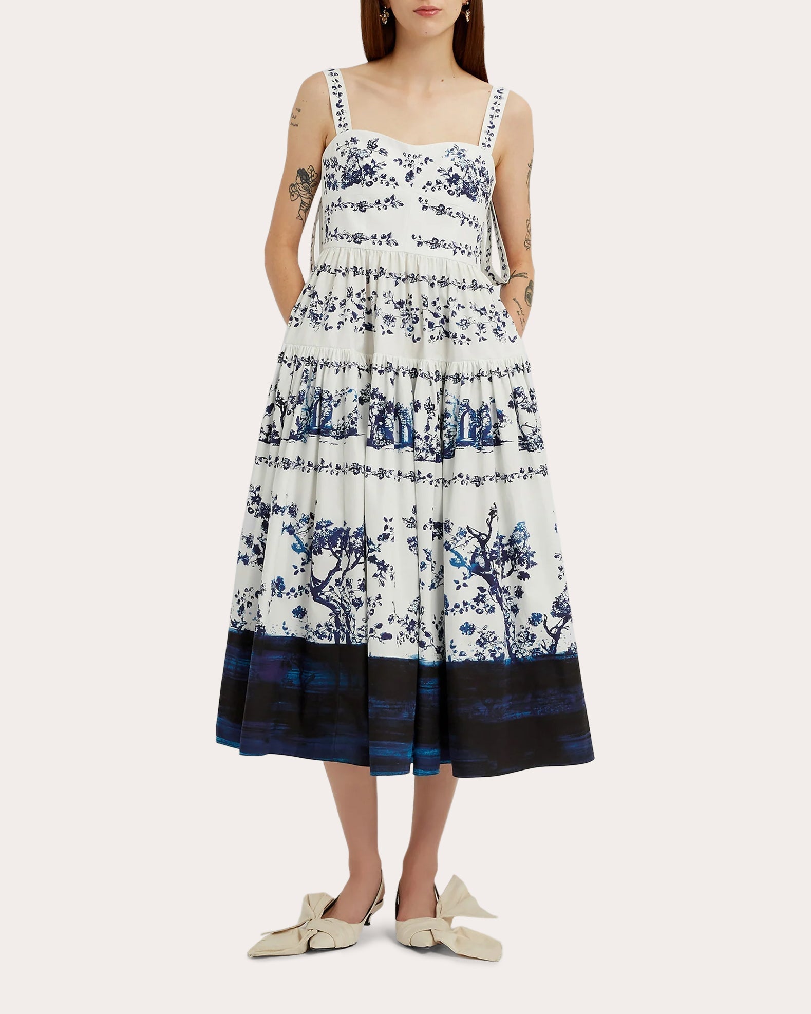 Tiered Floral-Print Cotton-Poplin Midi Dress
