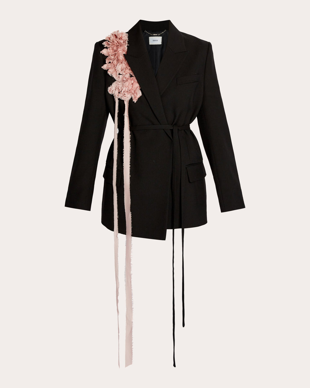 Belted Floral-Appliquéd Double-Breasted Wool Blazer