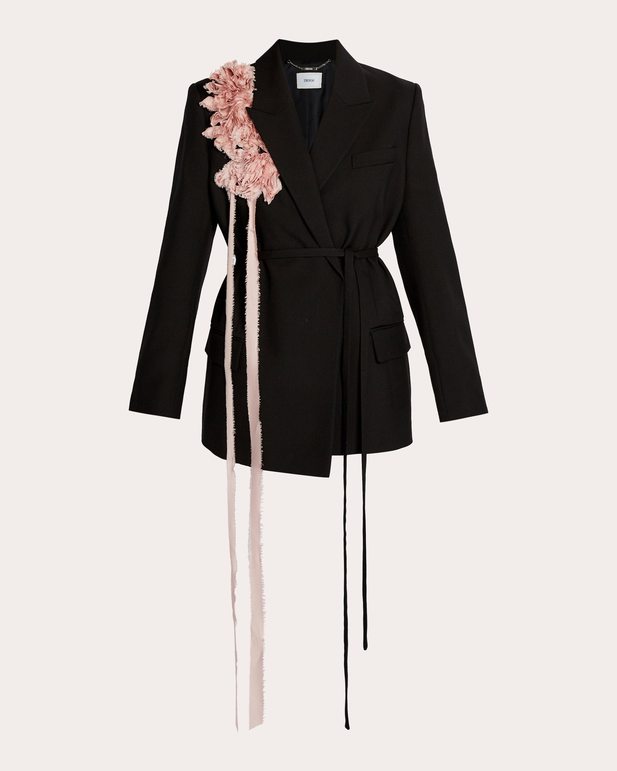 Belted Floral-Appliquéd Double-Breasted Wool Blazer
