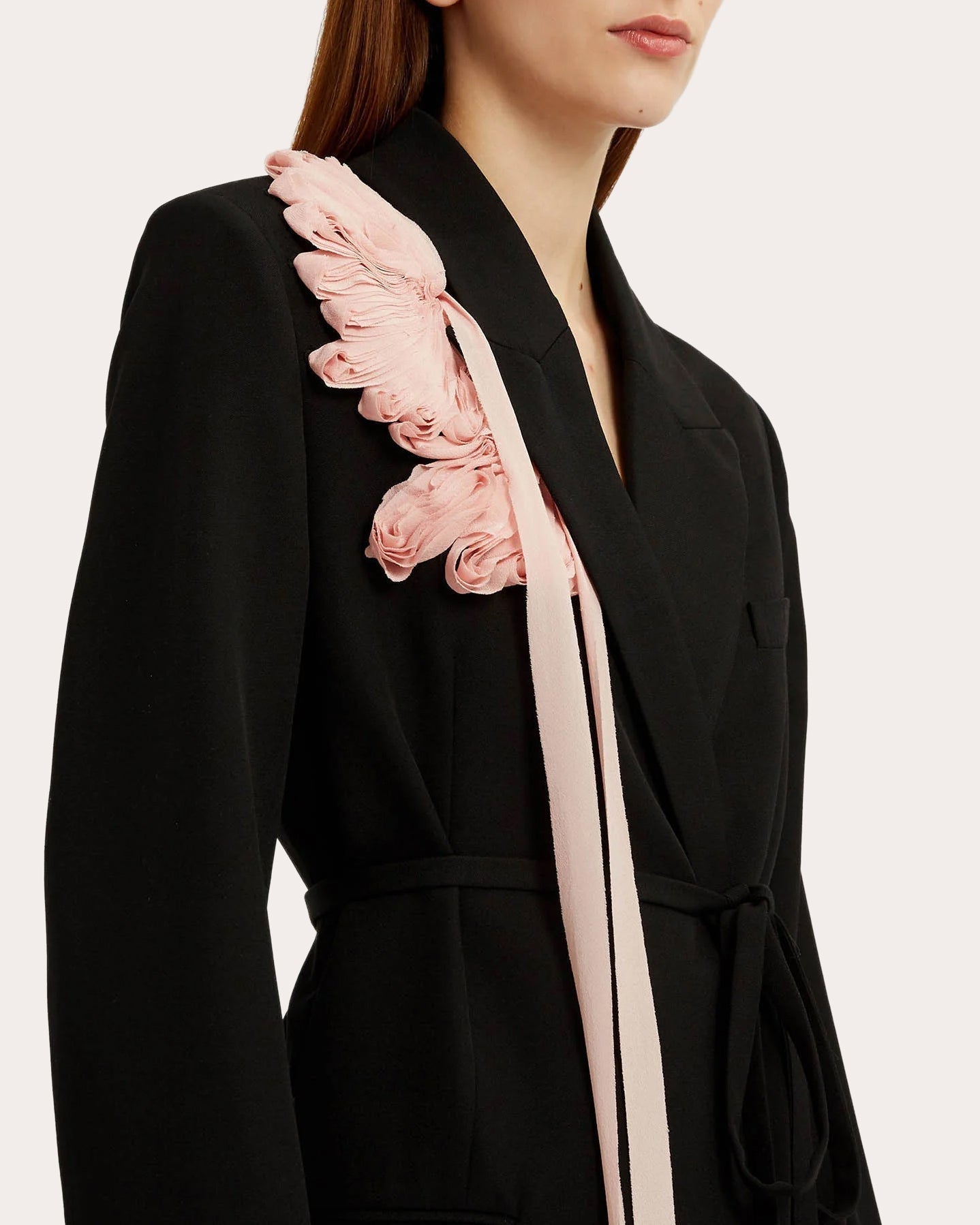 Belted Floral-Appliquéd Double-Breasted Wool Blazer
