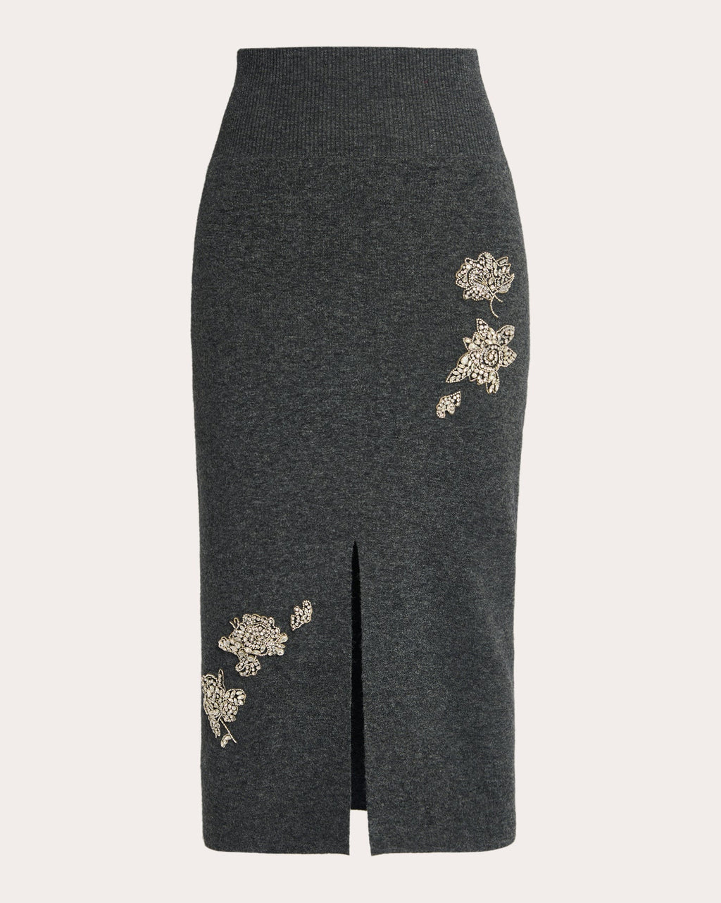 Crystal-Embellished Wool-Blend Midi Skirt
