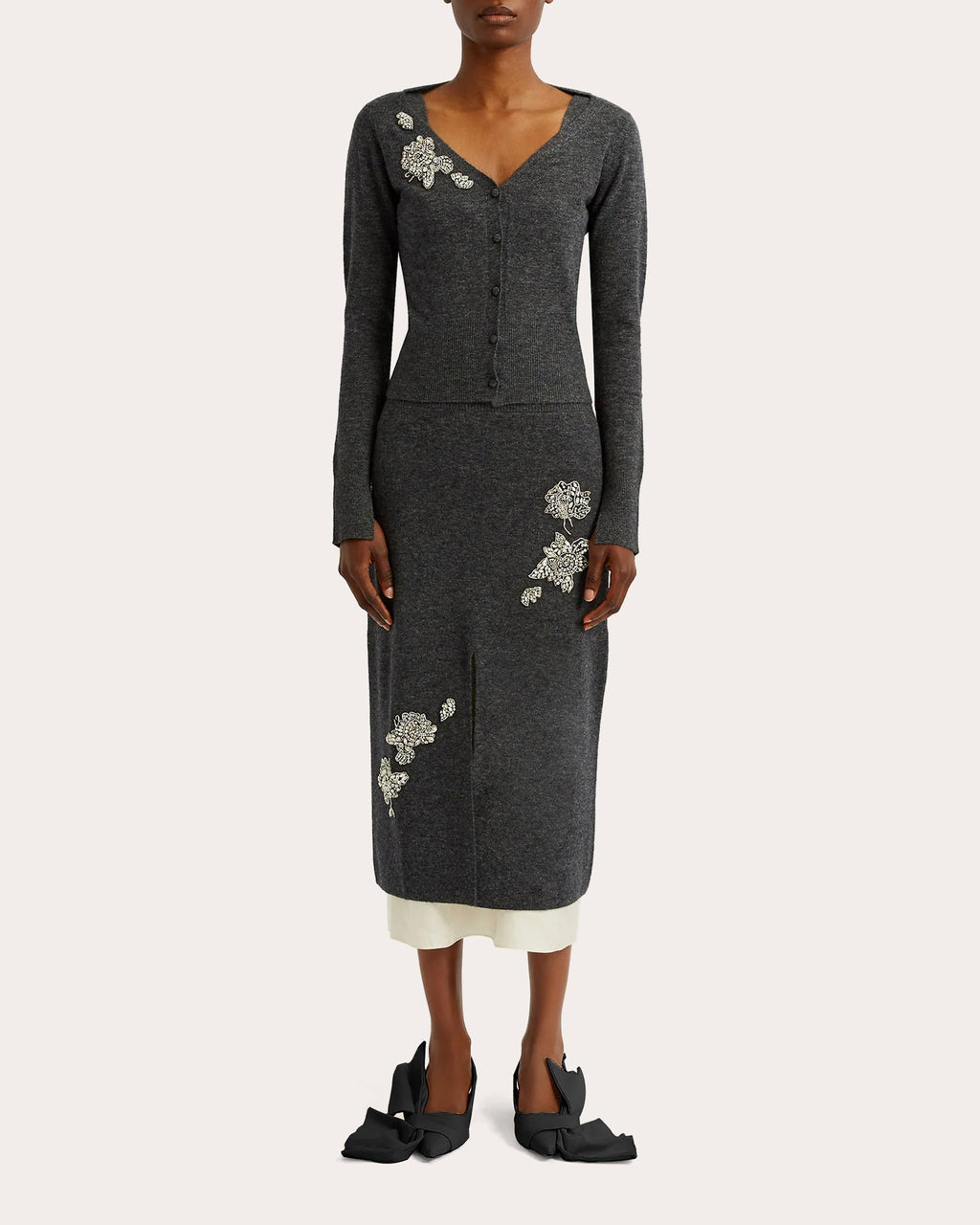 Crystal-Embellished Wool-Blend Midi Skirt