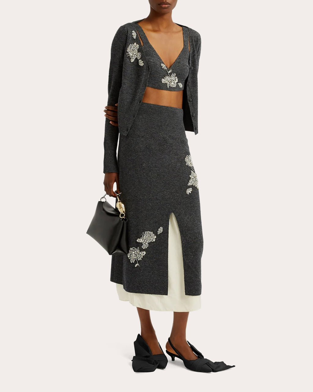 Crystal-Embellished Wool-Blend Midi Skirt