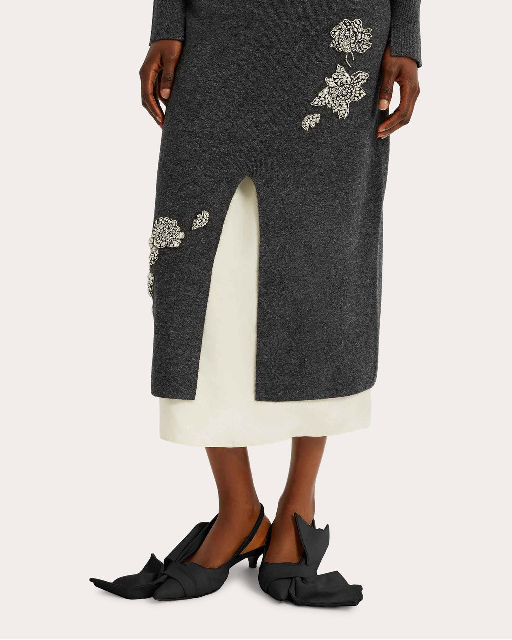 Crystal-Embellished Wool-Blend Midi Skirt