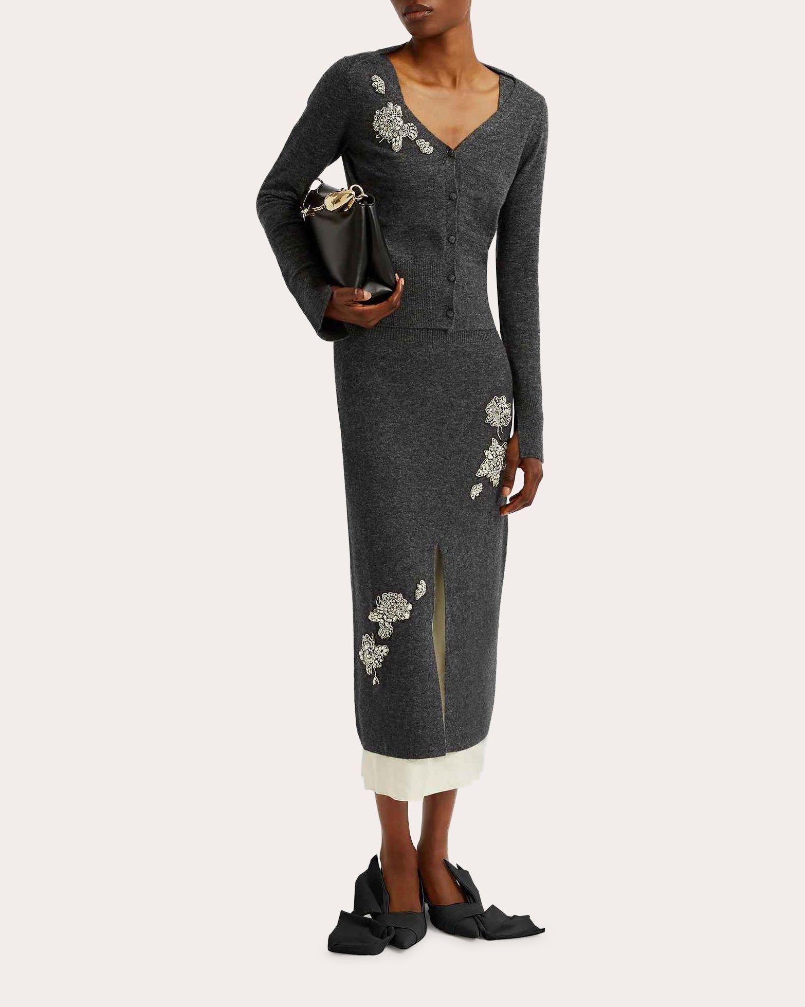 Cropped Crystal-Embellised Wool-Blend Cardigan