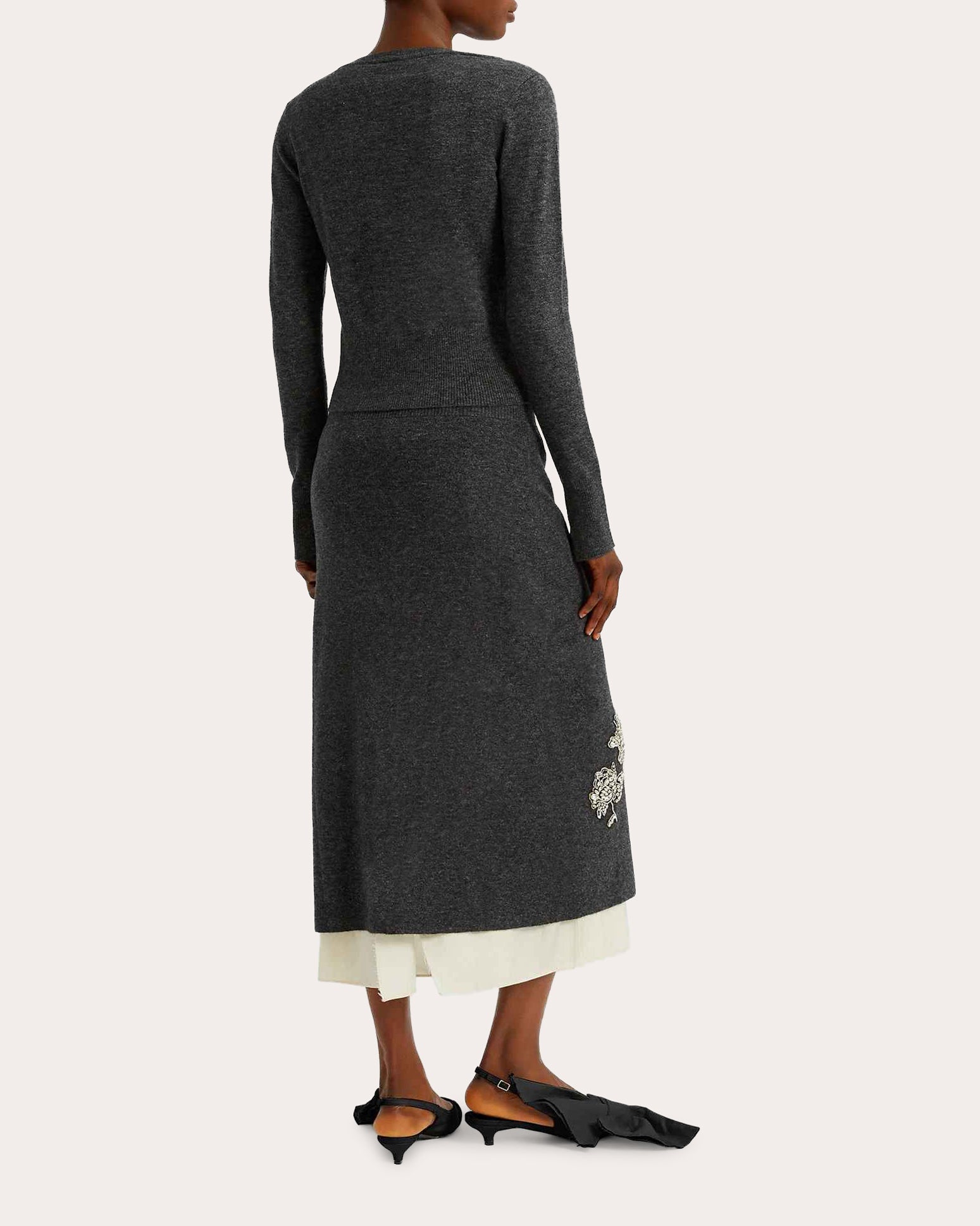 Crystal-Embellished Wool-Blend Midi Skirt