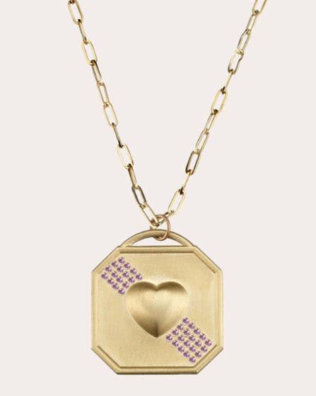 Puffy Heart 14K Gold Pink Sapphire Pendant Necklace