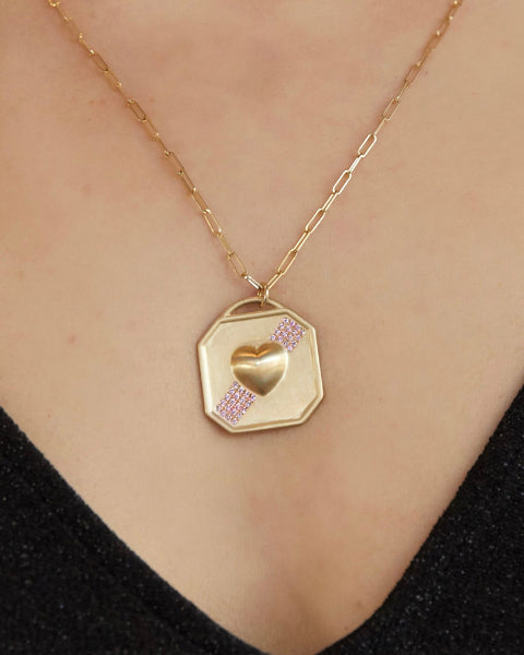 Puffy Heart 14K Gold Pink Sapphire Pendant Necklace