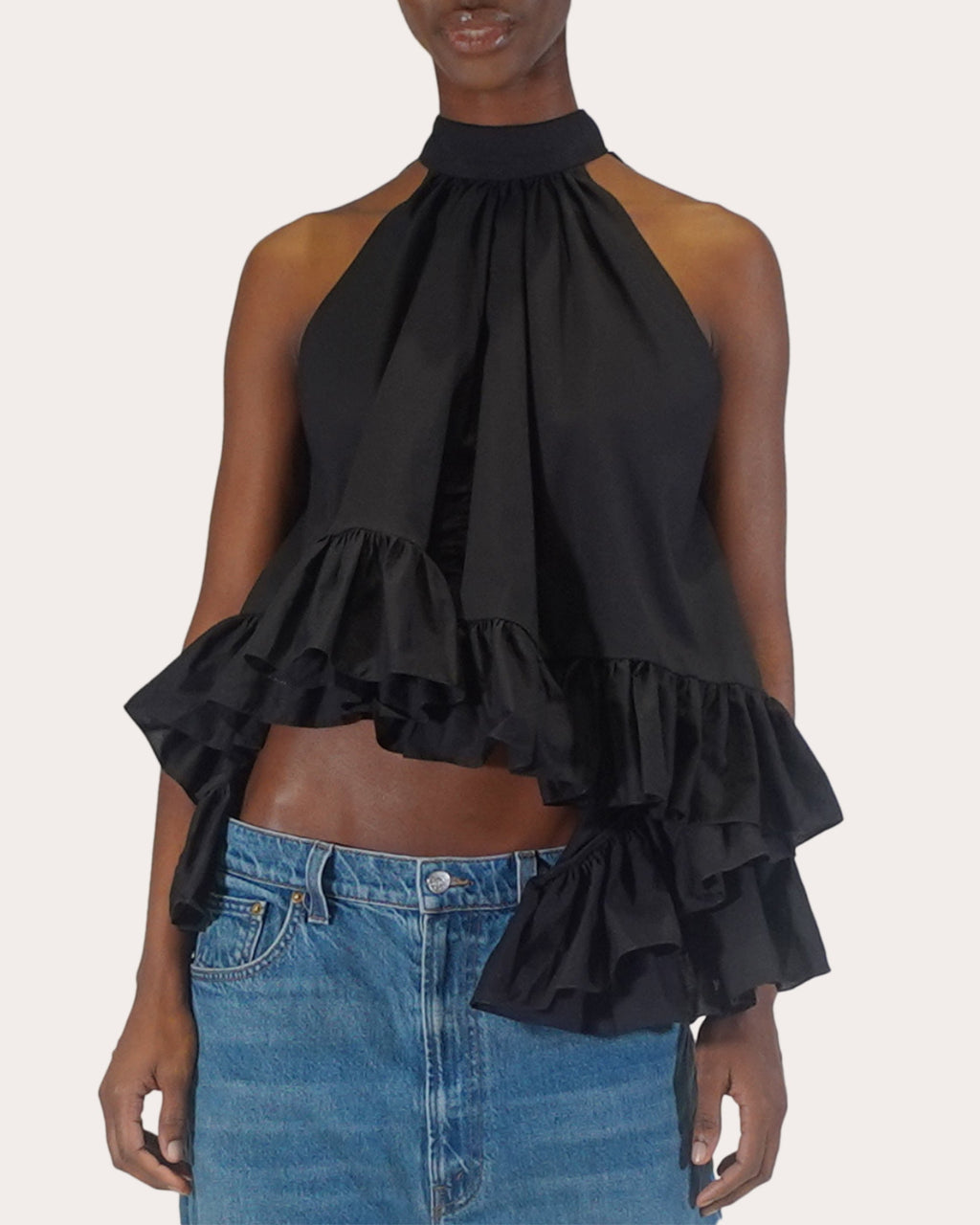 Plath Asymmetric Ruffled Cotton-Poplin Top