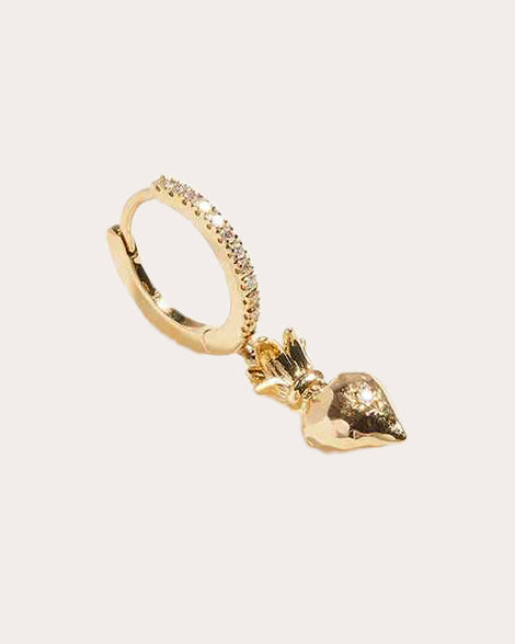 Sacred Heart 14K Gold Diamond Single Hoop Earring