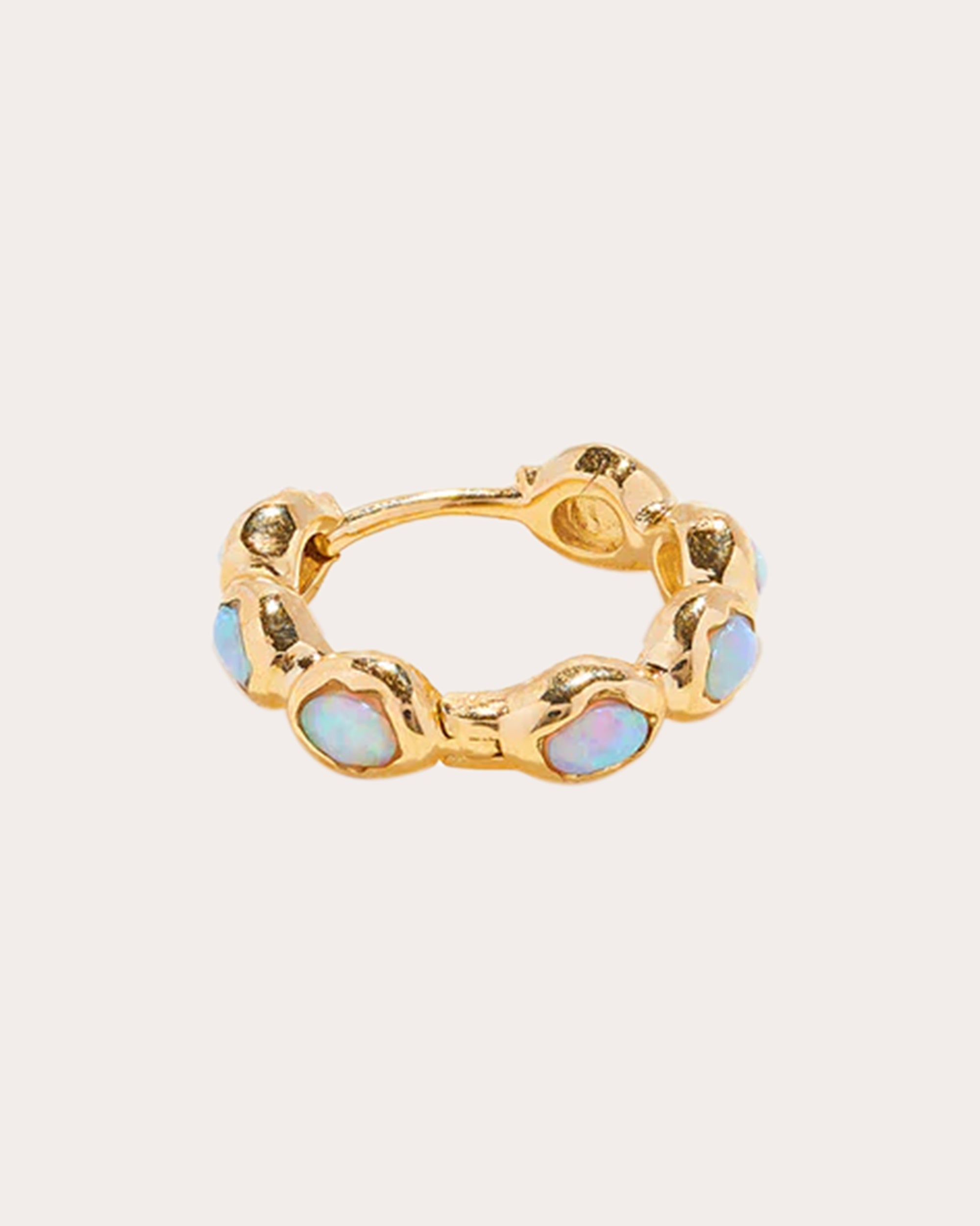 Ovalado 14K Gold Synthetic Opal Single Hoop Earring