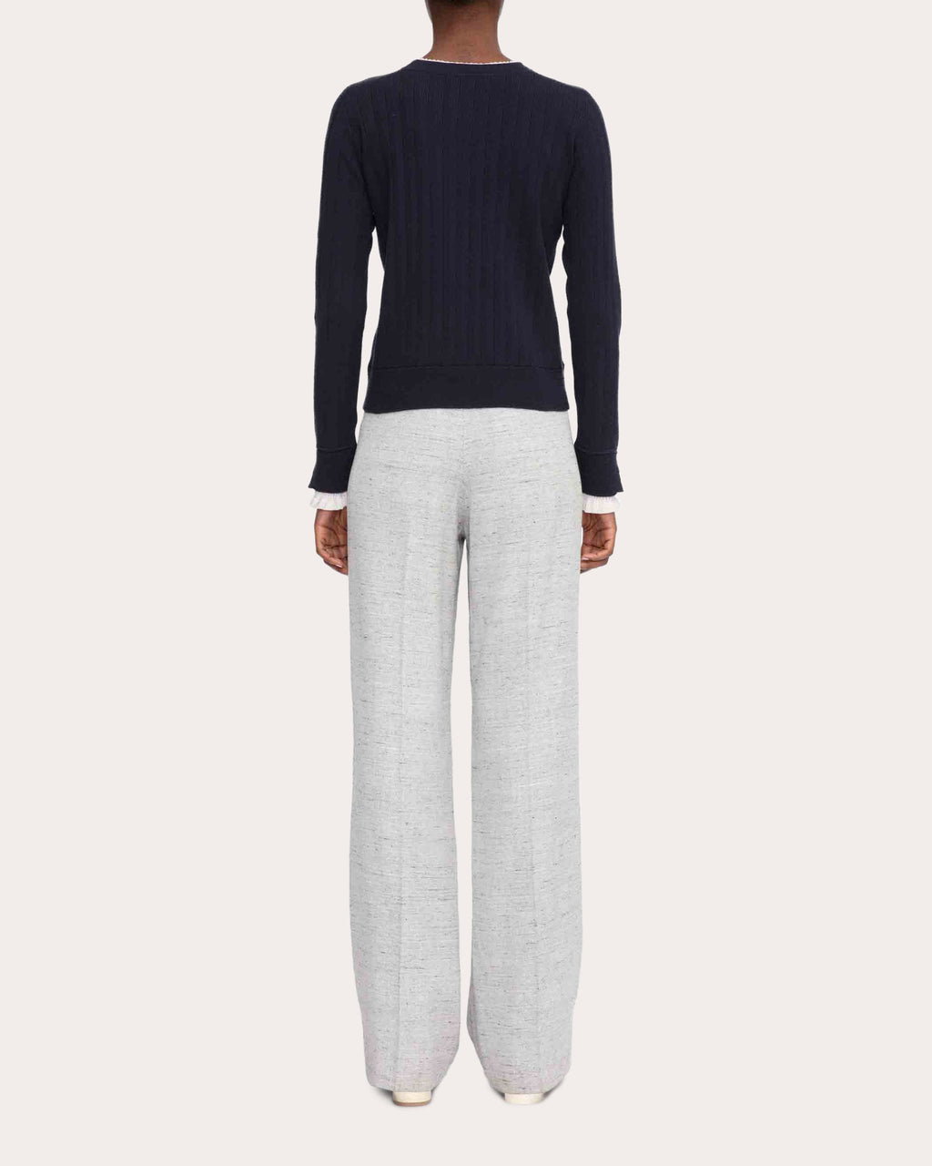 Ruffle-Trim Ribbed Jersey-Knit Sweater