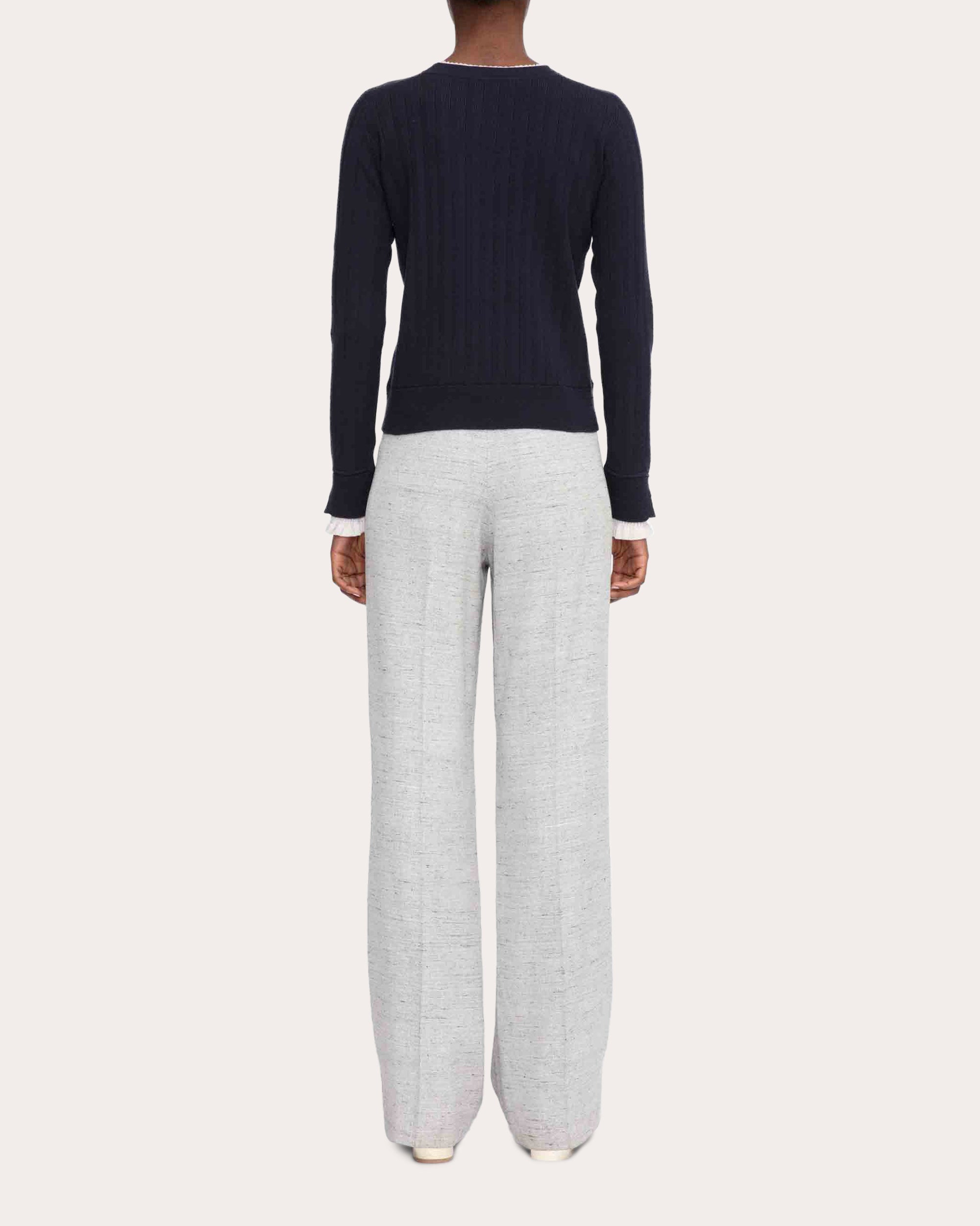 Ruffle-Trim Ribbed Jersey-Knit Sweater