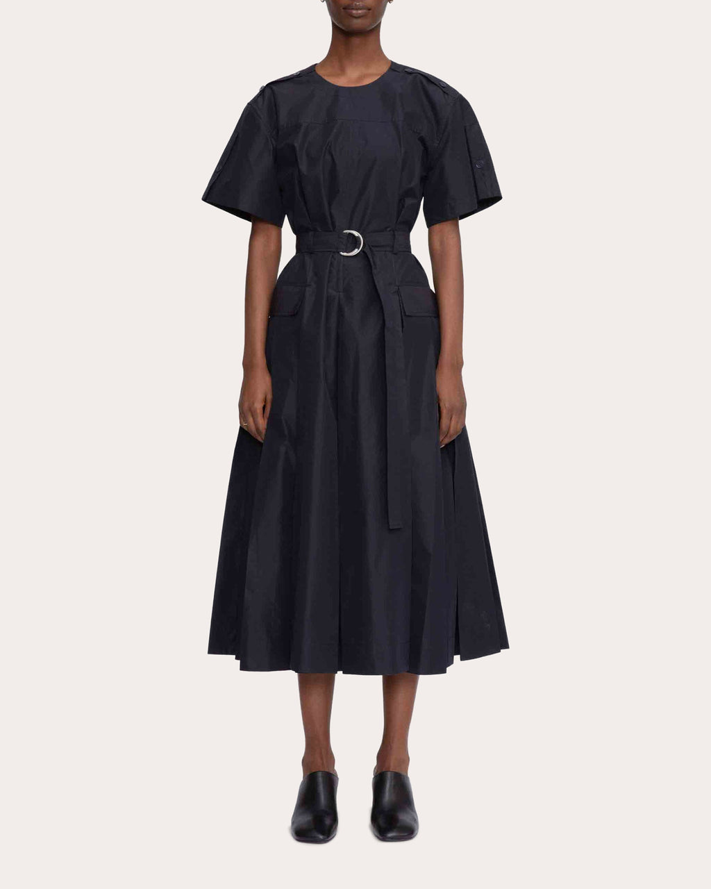 Belted Techno Poplin Midi Dress