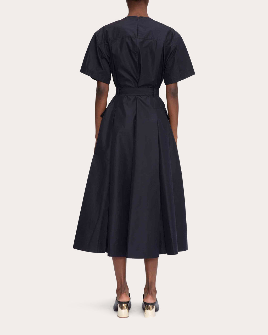 Belted Techno Poplin Midi Dress