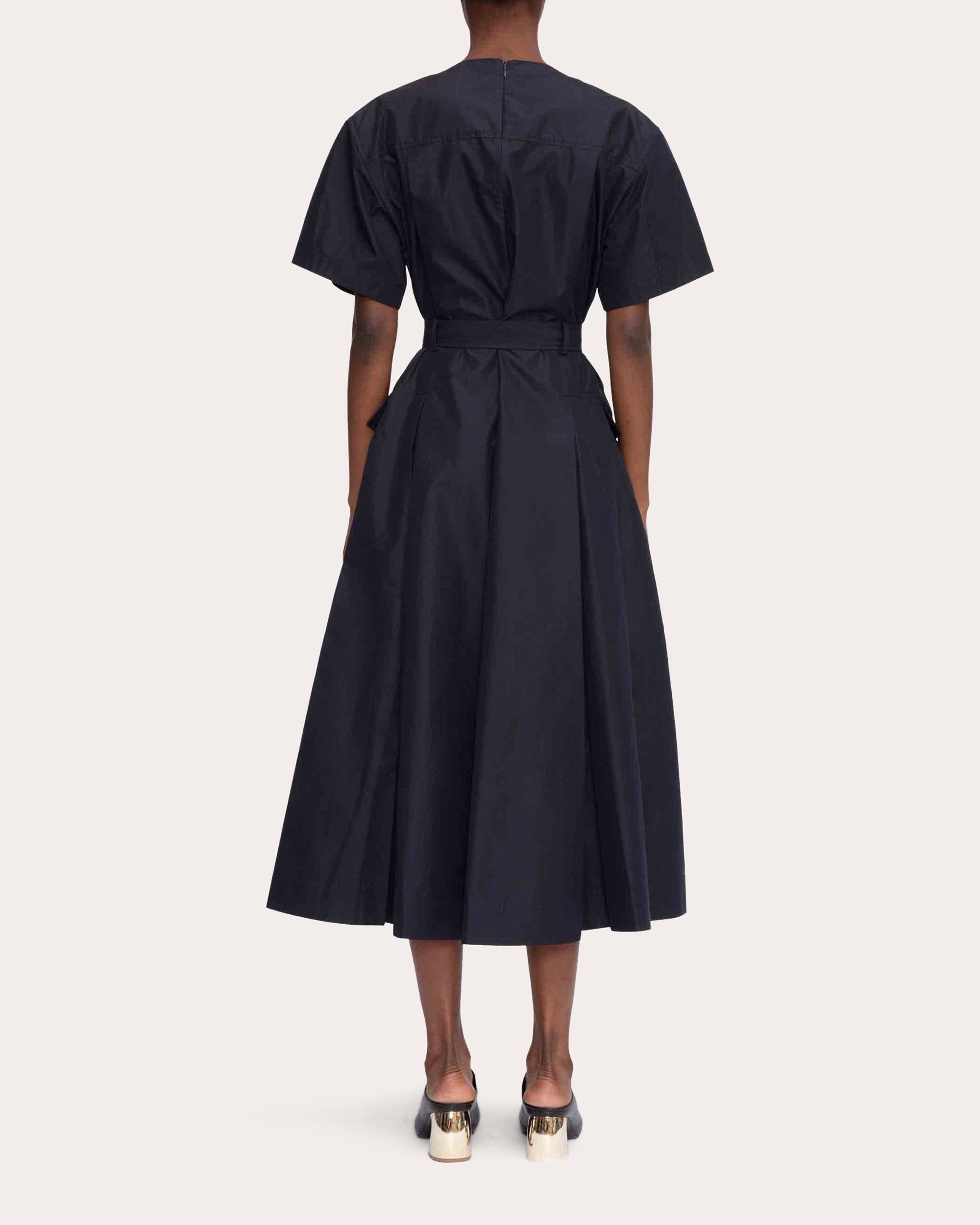Belted Techno Poplin Midi Dress