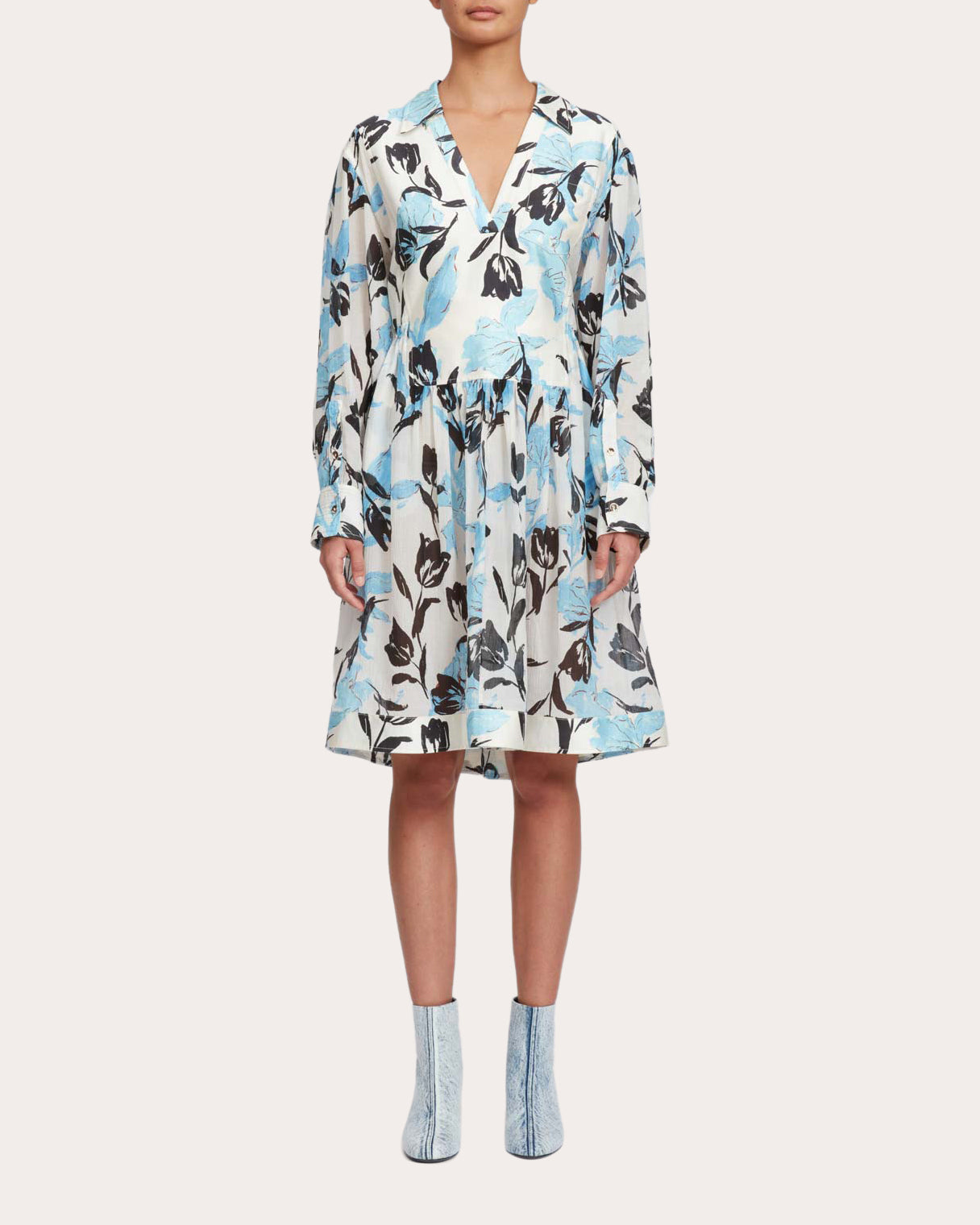 Gathered Floral Print Silk-Blend Dress