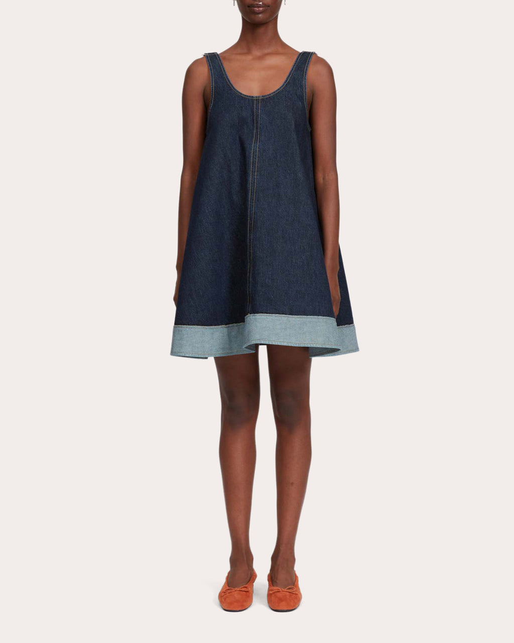 Contrast-Trim Denim Mini Dress