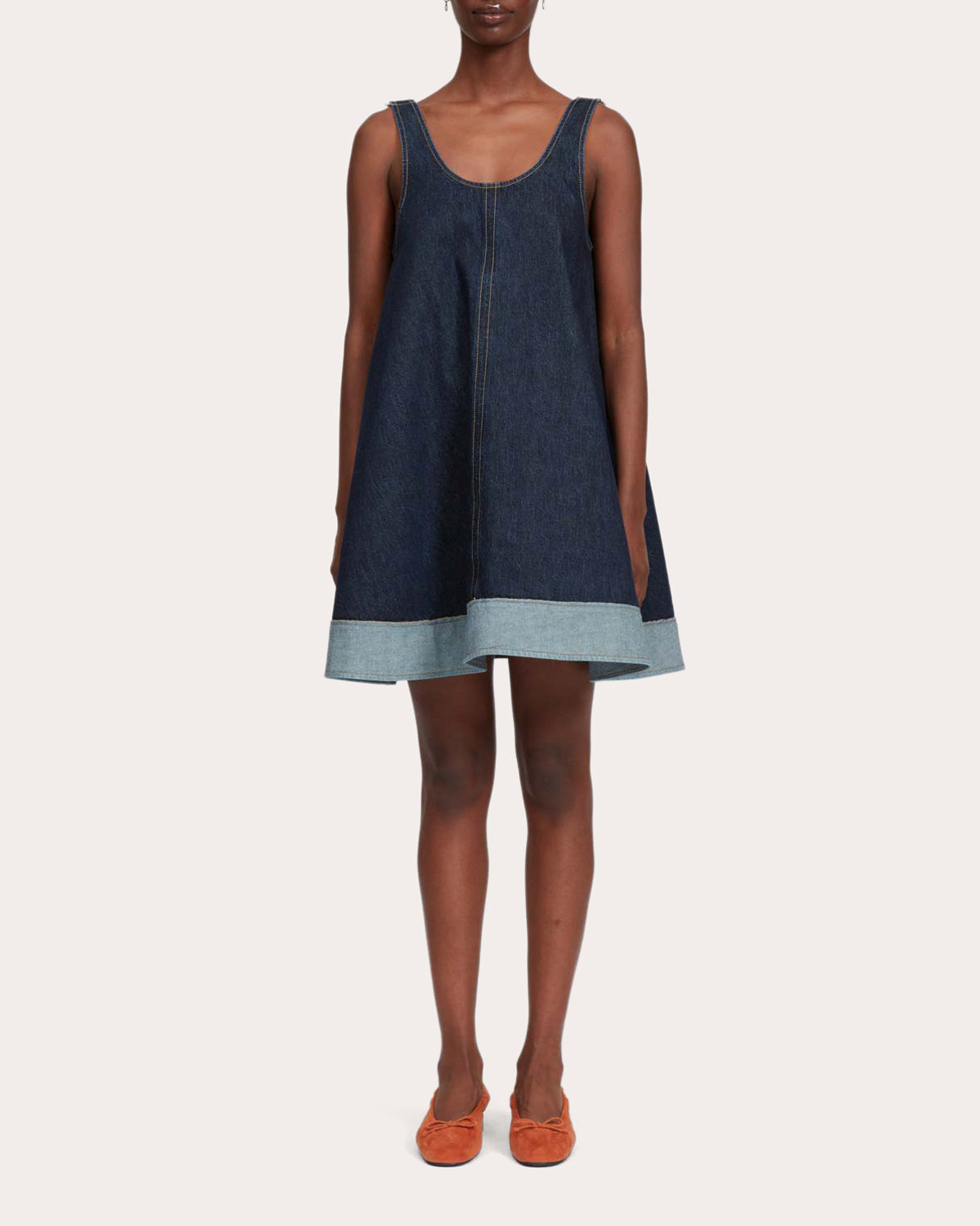 Contrast-Trim Denim Mini Dress