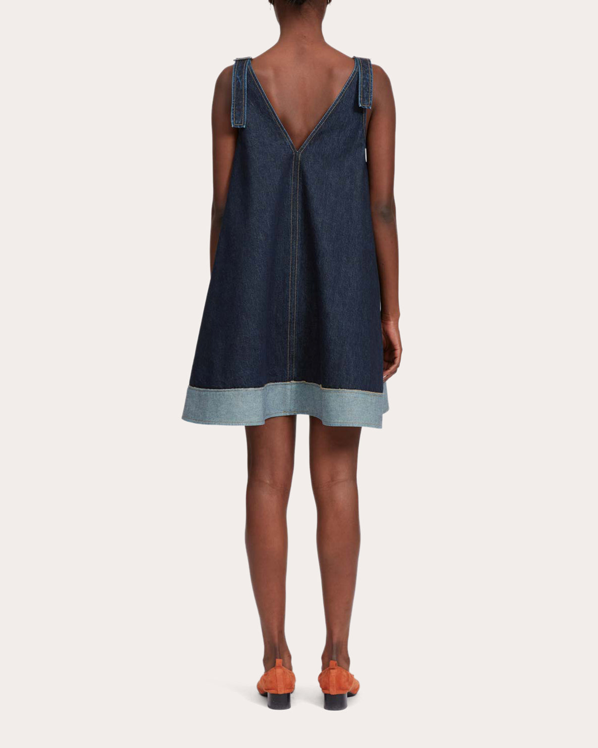 Contrast-Trim Denim Mini Dress