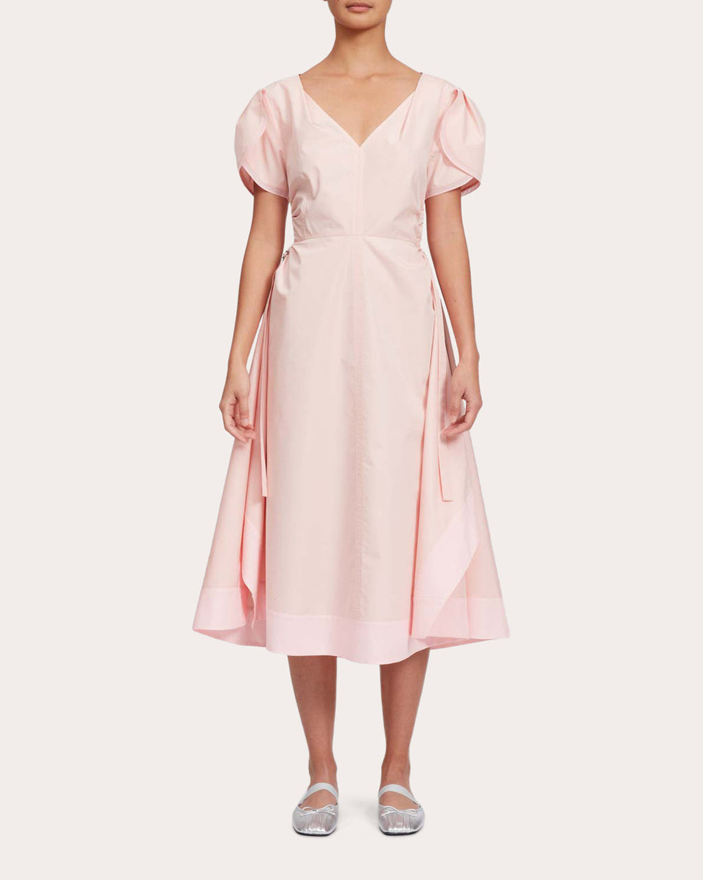 Techno Poplin V-Neck Midi Dress