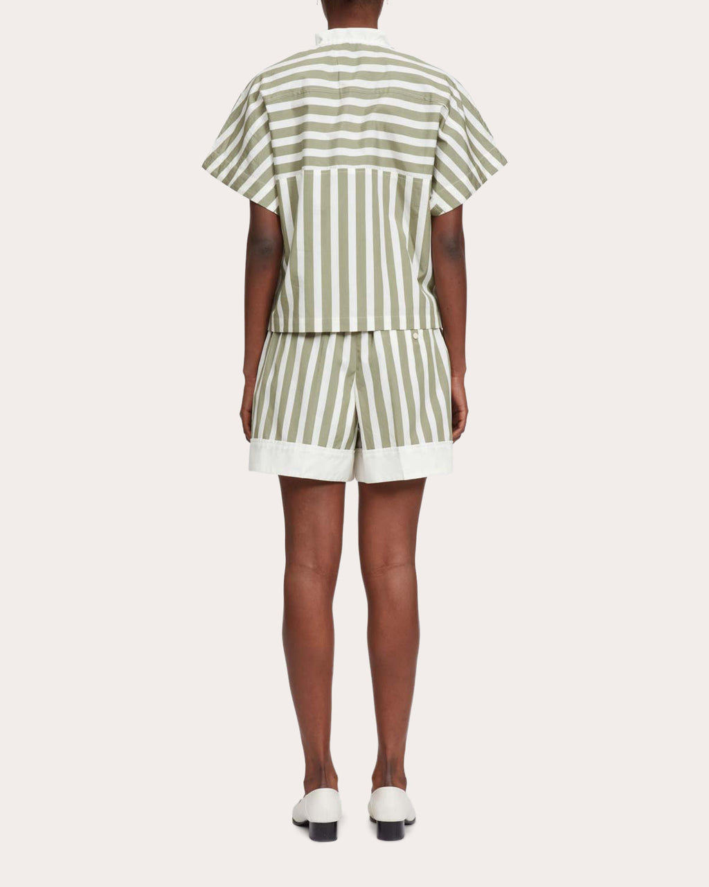 Striped Ruffle Trimmed Cotton-Silk Blend Top
