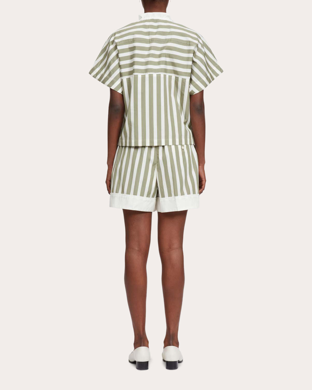 Striped Ruffle Trimmed Cotton-Silk Blend Top