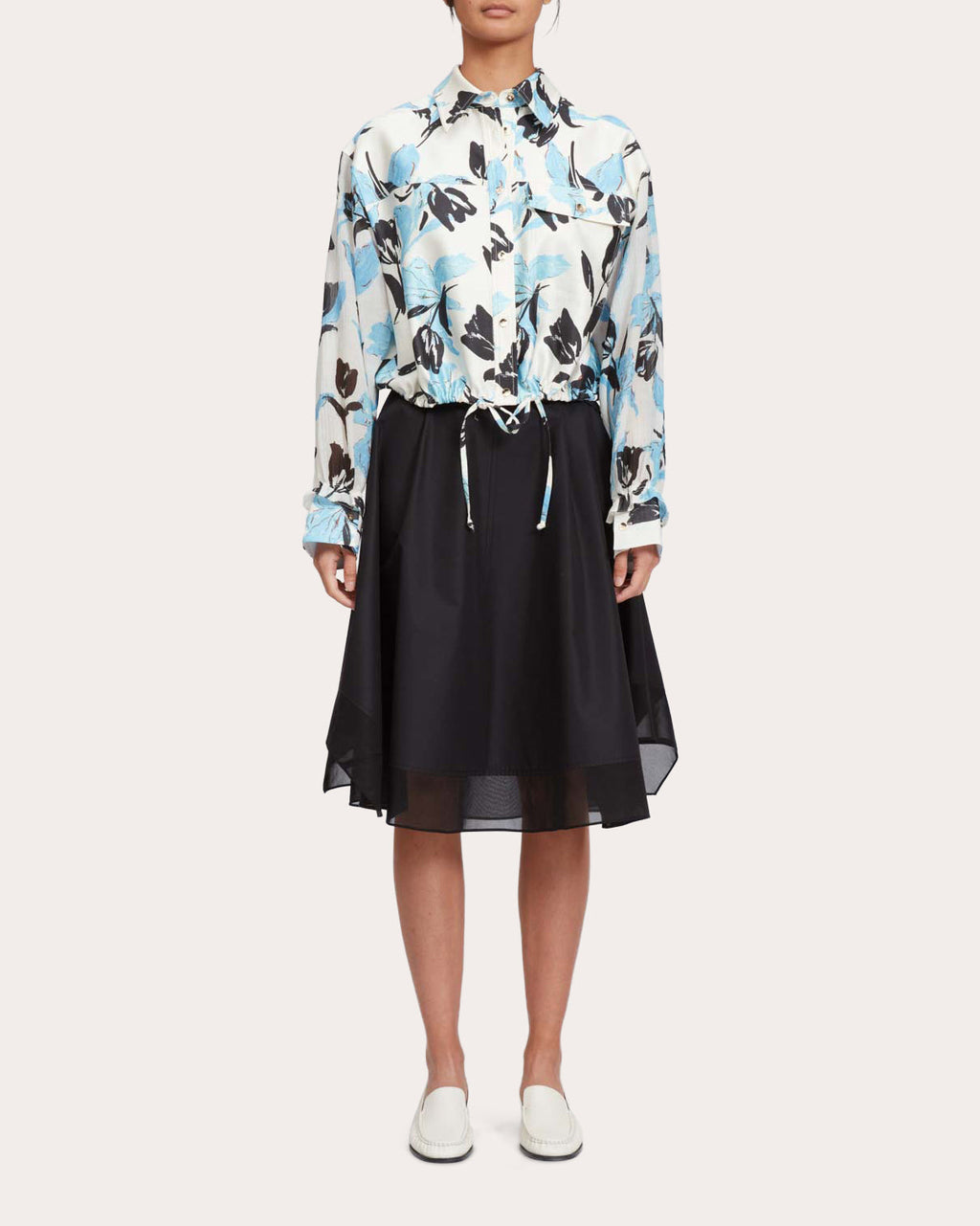 Cropped Floral Print Cotton-Silk Blend Jacket