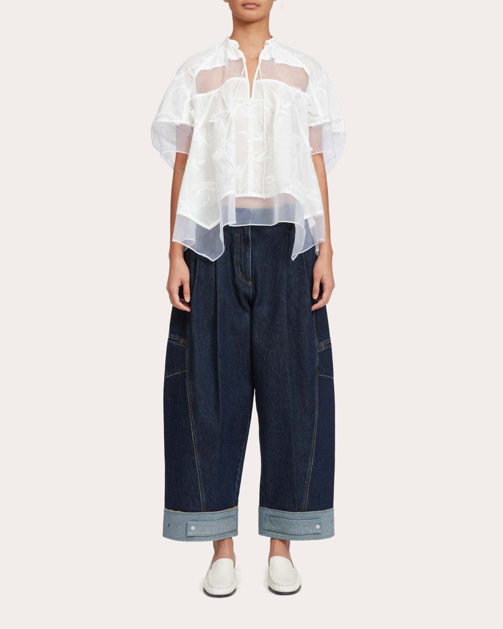 Paneled Embroidered Cotton Organza Top
