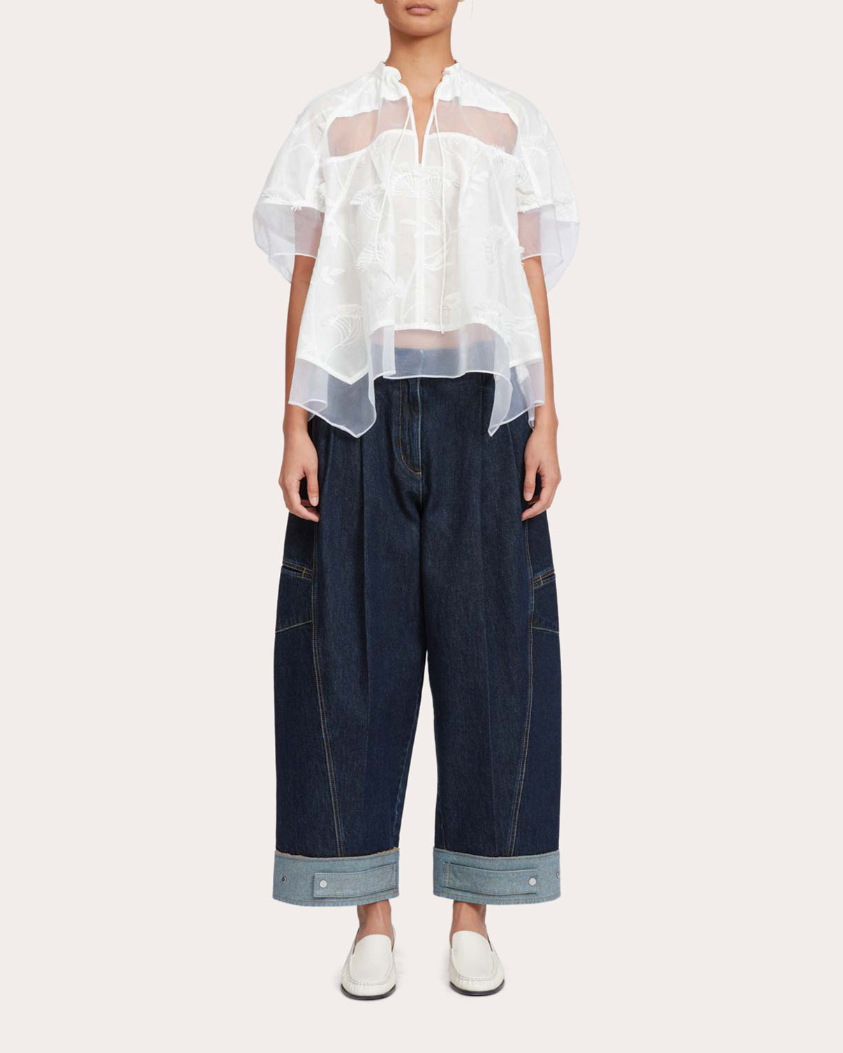 Paneled Embroidered Cotton Organza Top