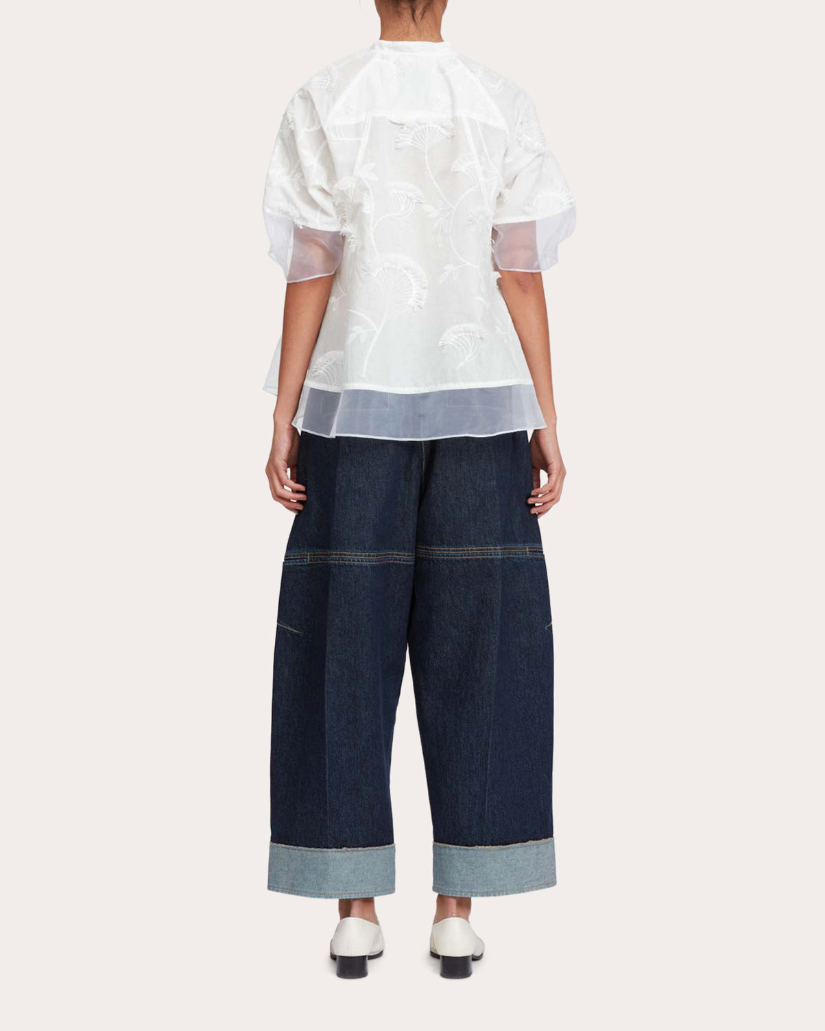 Paneled Embroidered Cotton Organza Top