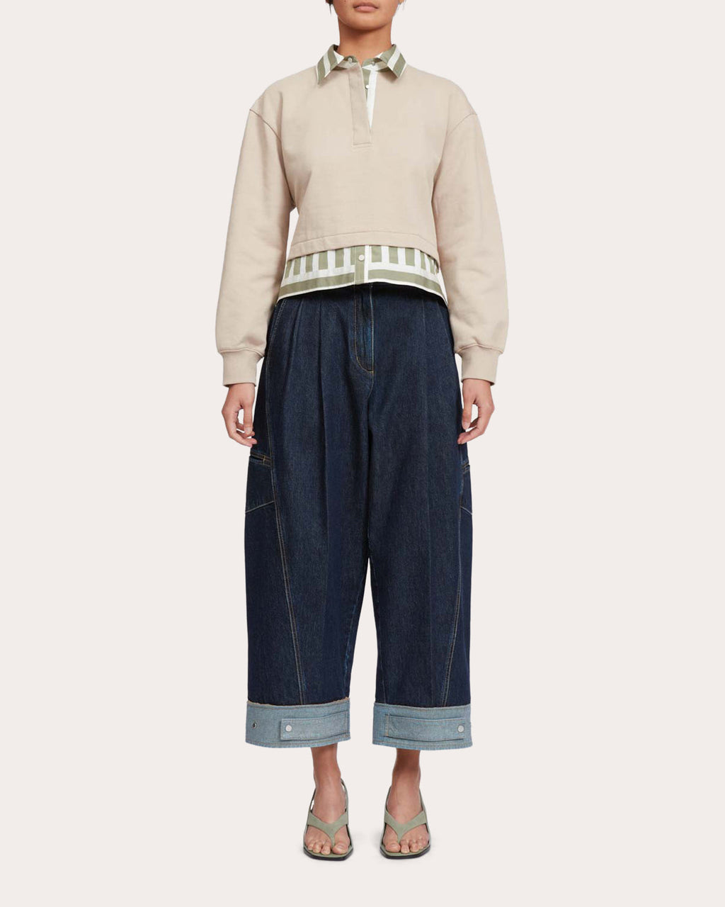 Cropped Layered Cotton Polo Sweater