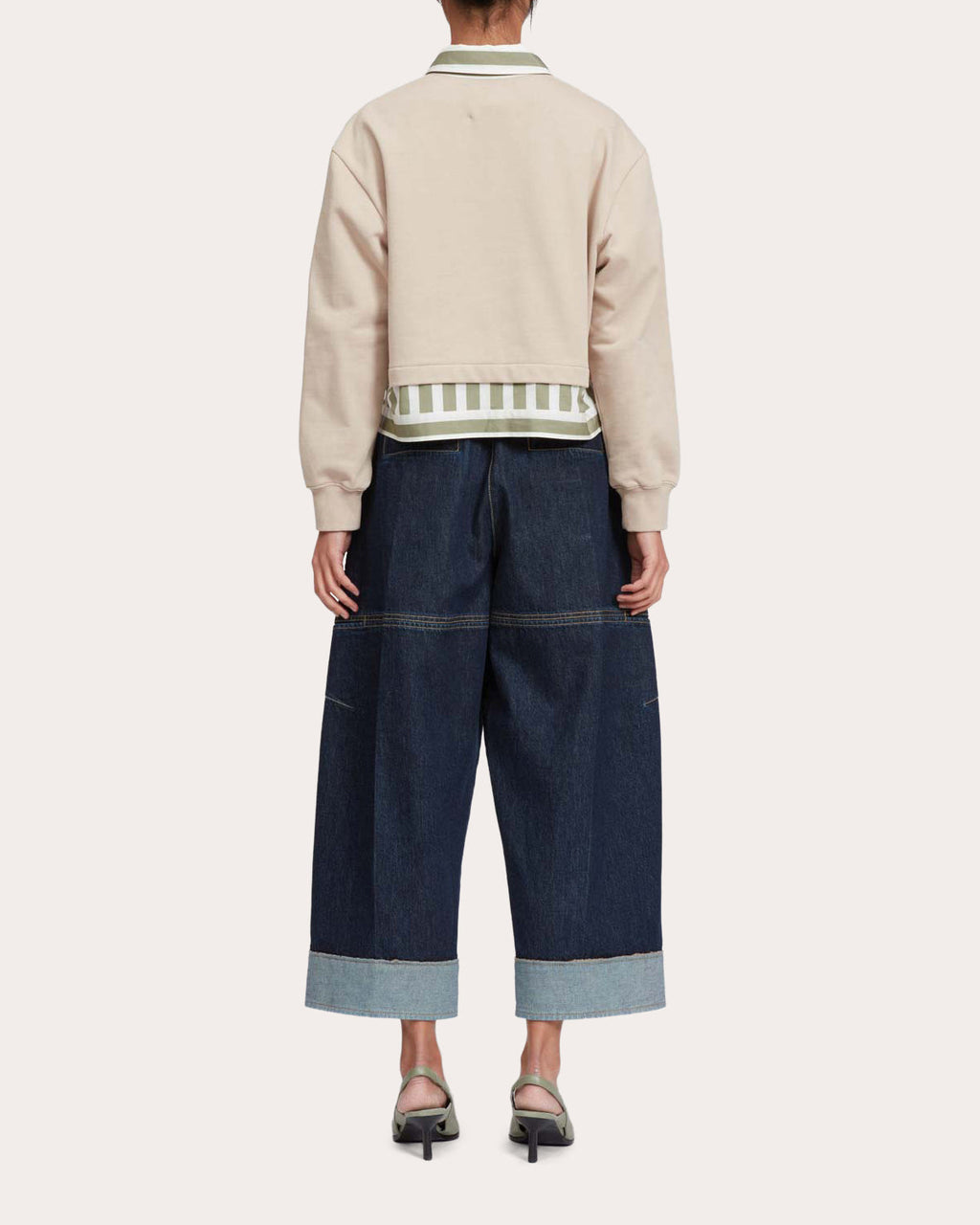 Cropped Layered Cotton Polo Sweater